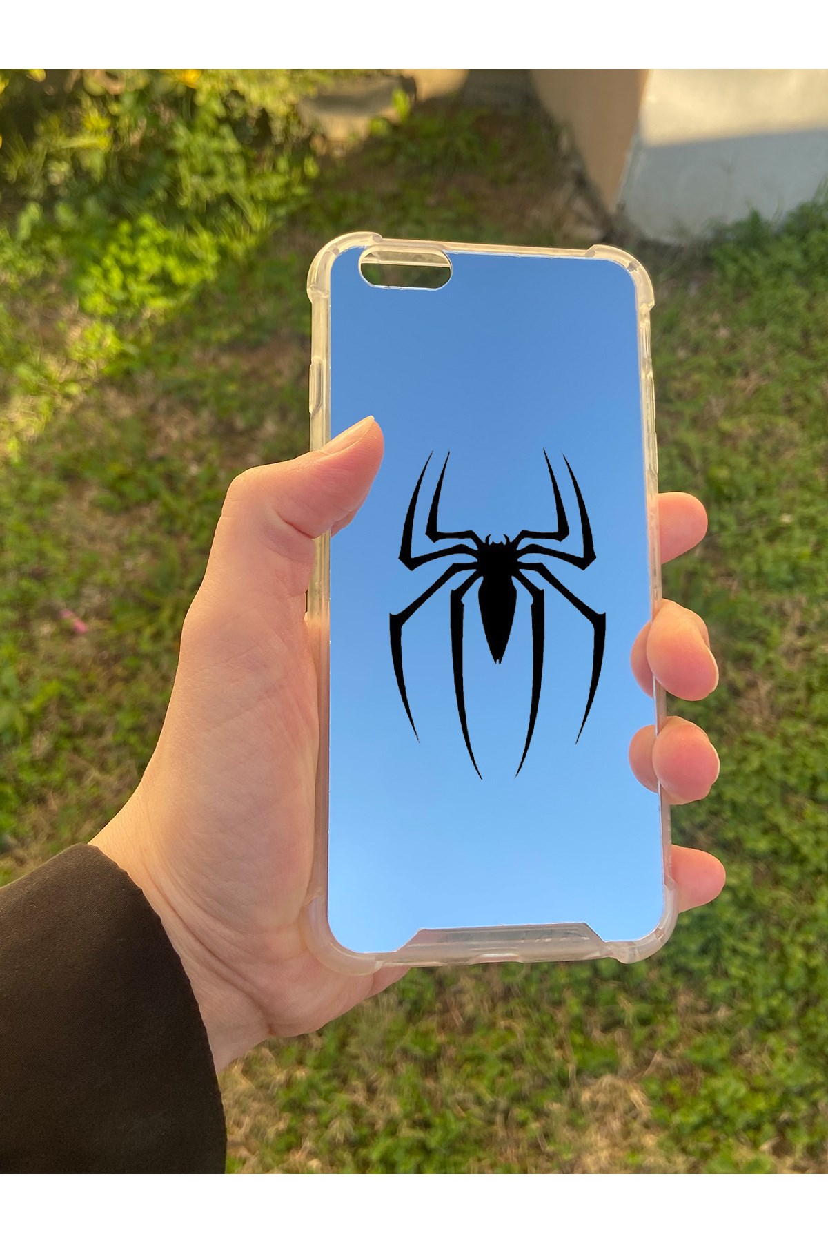 İphone 6S Plus Uyumlu Aynalı Spider Desenli Darbe Kamera Korumalı Silikon Telefon Kılıfı