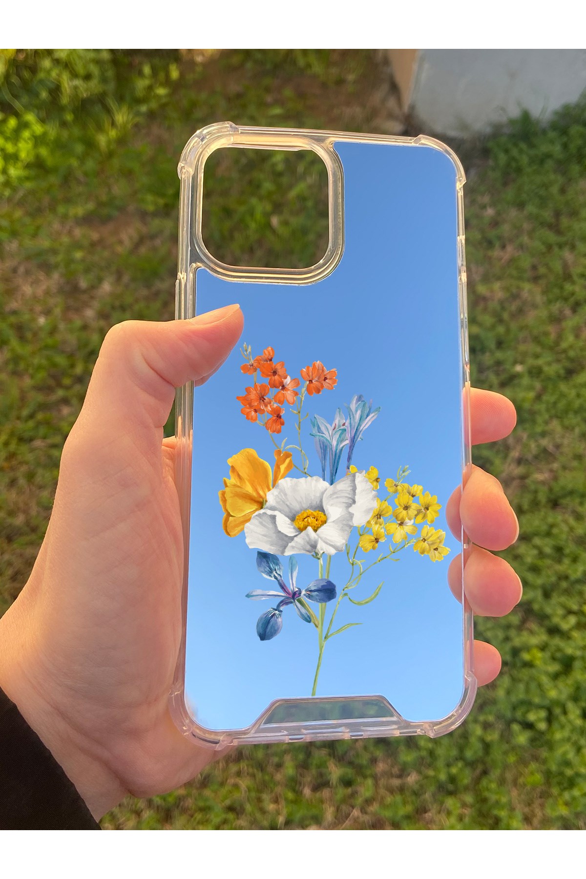 İphone 15 Pro Max Uyumlu Aynalı Sarı Beyaz Desenli Darbe Kamera Korumalı Silikon Telefon Kılıfı