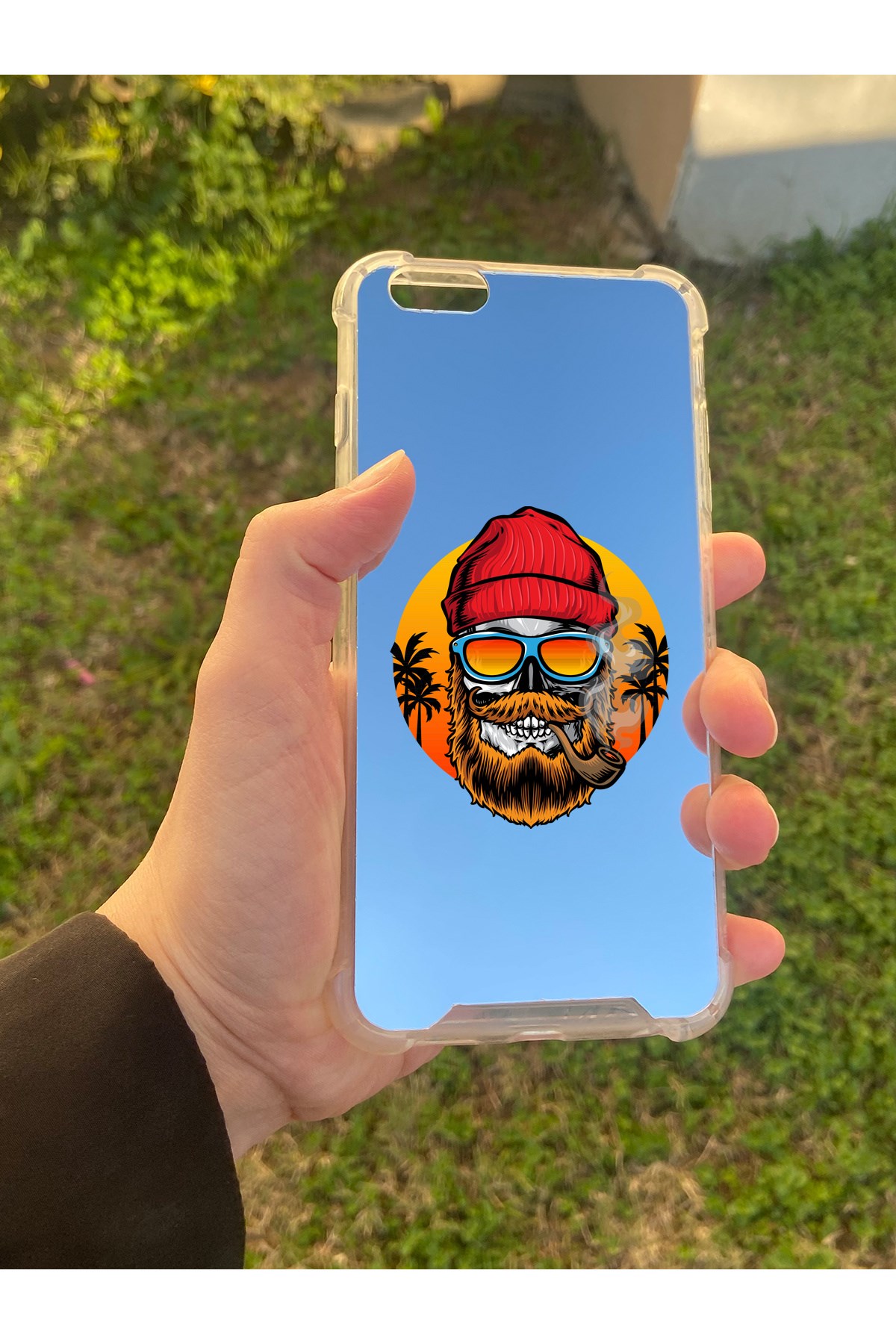 İphone 6S Plus Uyumlu Aynalı Kuru Kafa Desenli Darbe Kamera Korumalı Silikon Telefon Kılıfı