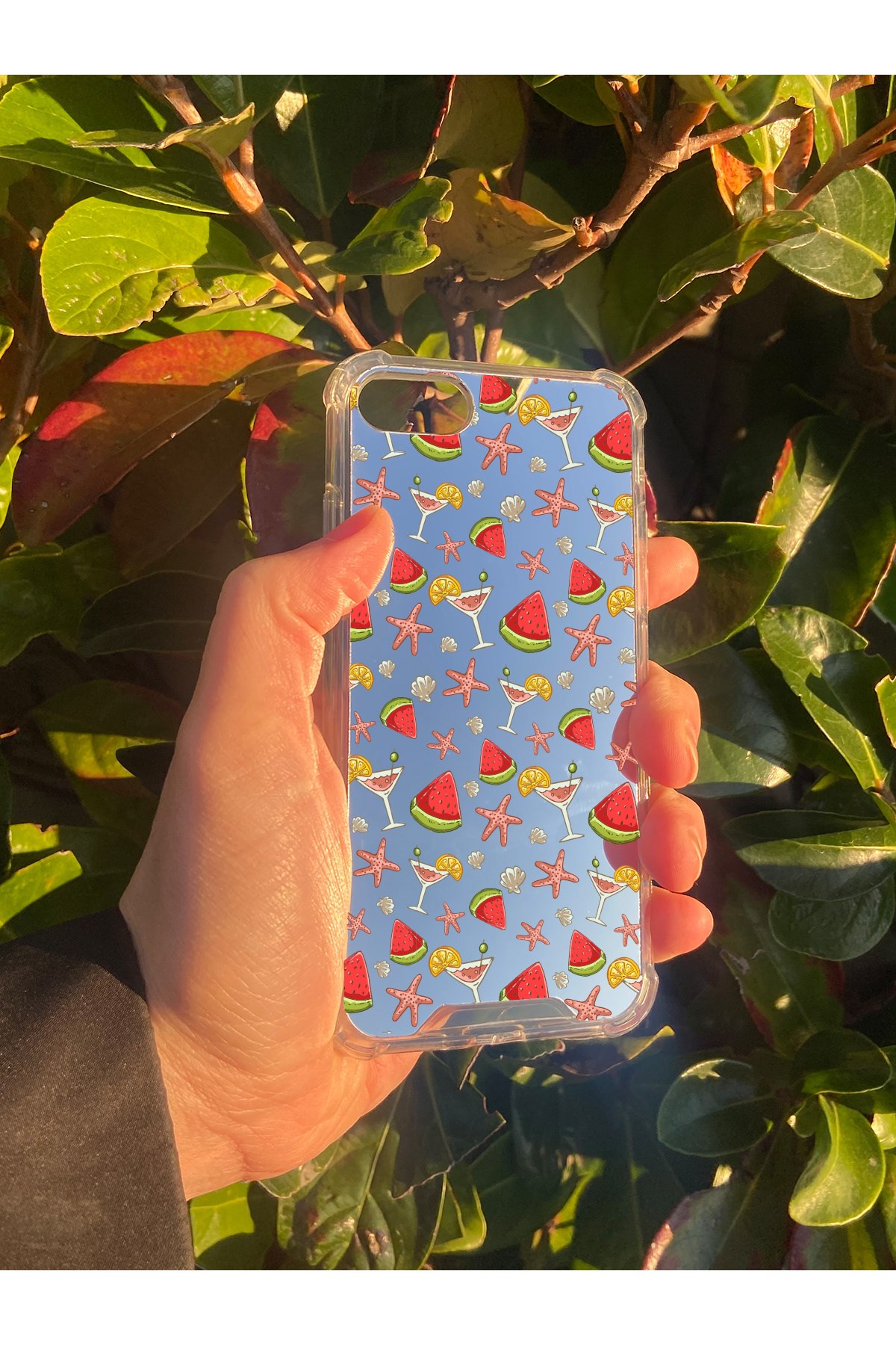 İphone 8 Uyumlu Aynalı Karpuz Desenli Darbe Kamera Korumalı Silikon Telefon Kılıfı