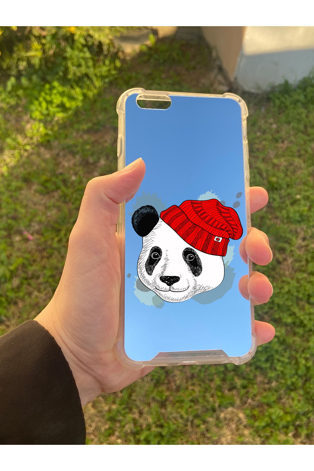 İphone 6S Plus Uyumlu Aynalı Panda Desenli Darbe Kamera Korumalı Silikon Telefon Kılıfı