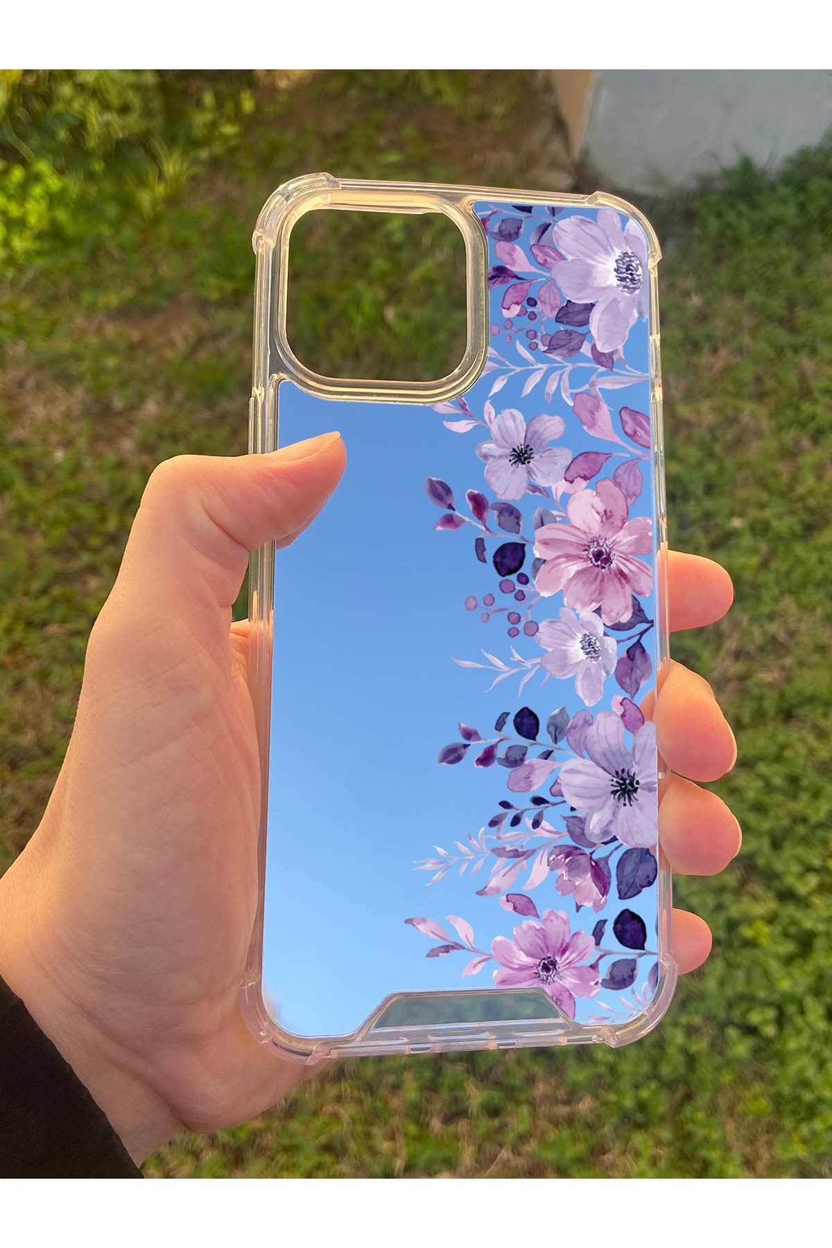 İphone 15 Pro Max Uyumlu Aynalı Mor Ve Ötesi Desenli Darbe Kamera Korumalı Silikon Telefon Kılıfı