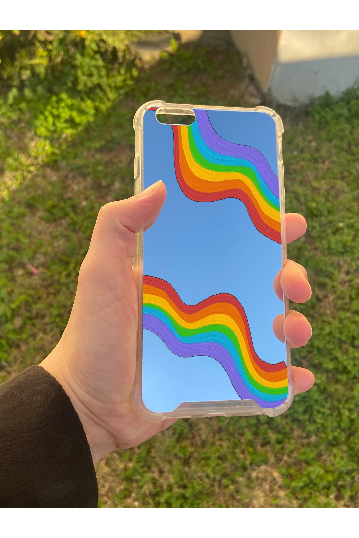 İphone 6S Plus Uyumlu Aynalı Gökkuşağı Desenli Darbe Kamera Korumalı Silikon Telefon Kılıfı