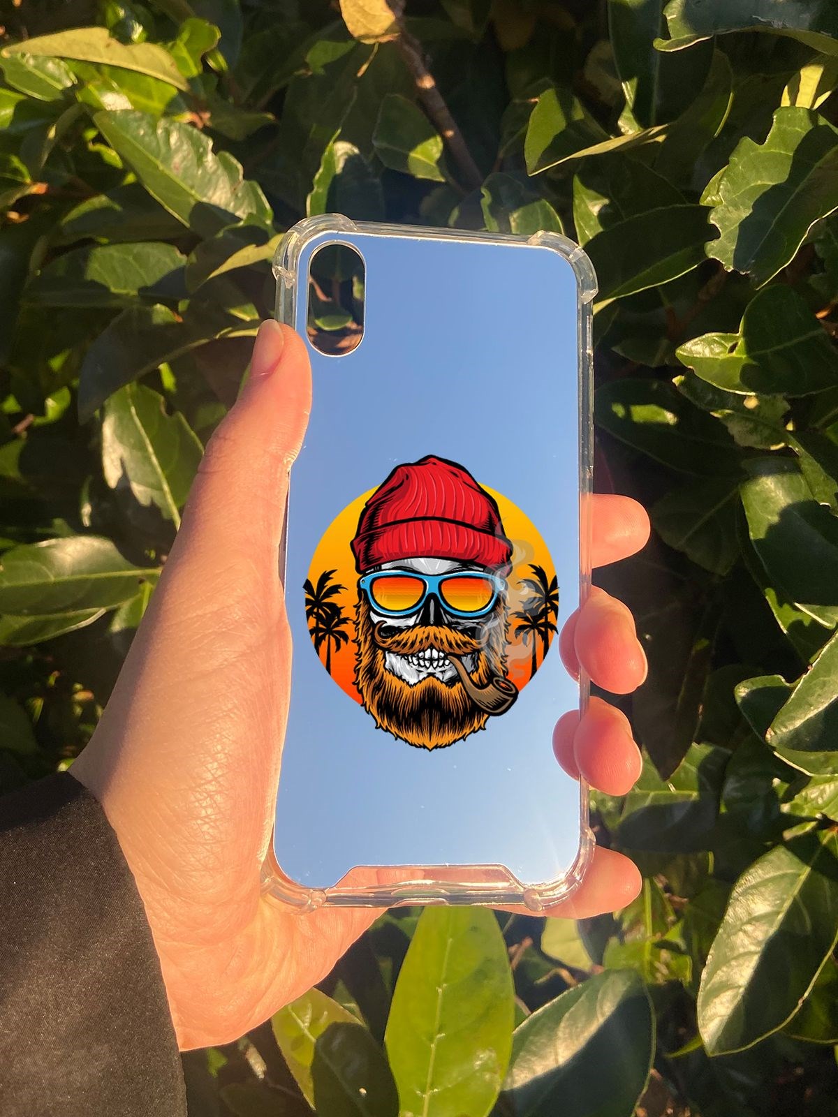 İphone XS Uyumlu Aynalı Kuru Kafa Desenli Darbe Kamera Korumalı Silikon Telefon Kılıfı