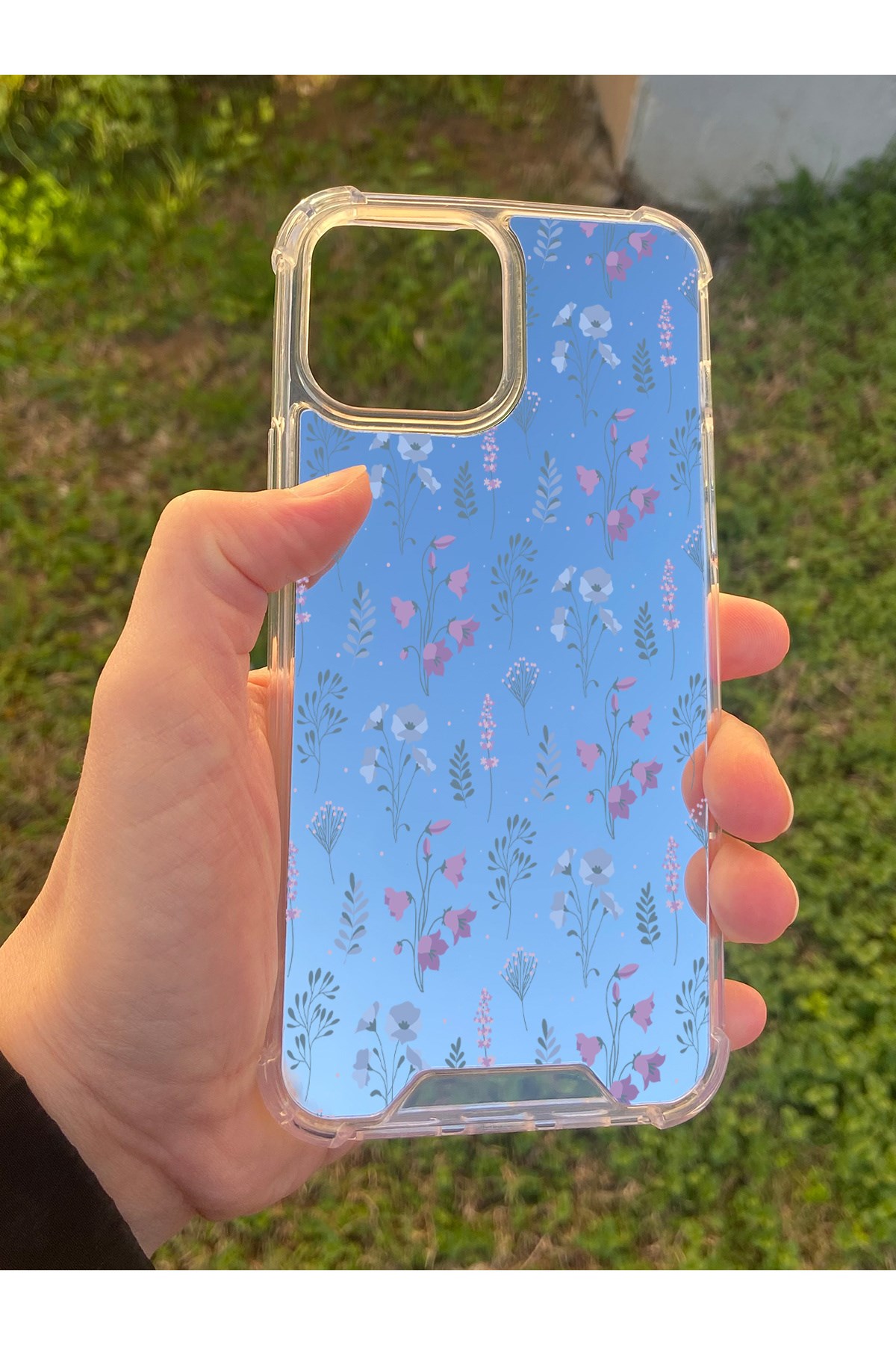 İphone 15 Pro Max Uyumlu Aynalı Mor Çiçek Desenli Darbe Kamera Korumalı Silikon Telefon Kılıfı