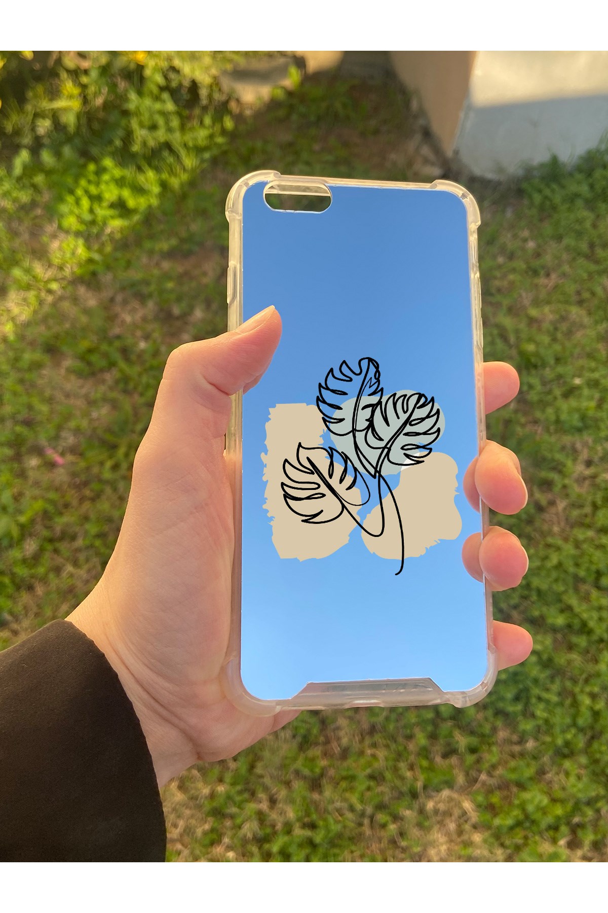 İphone 6S Plus Uyumlu Aynalı Monstera Desenli Darbe Kamera Korumalı Silikon Telefon Kılıfı