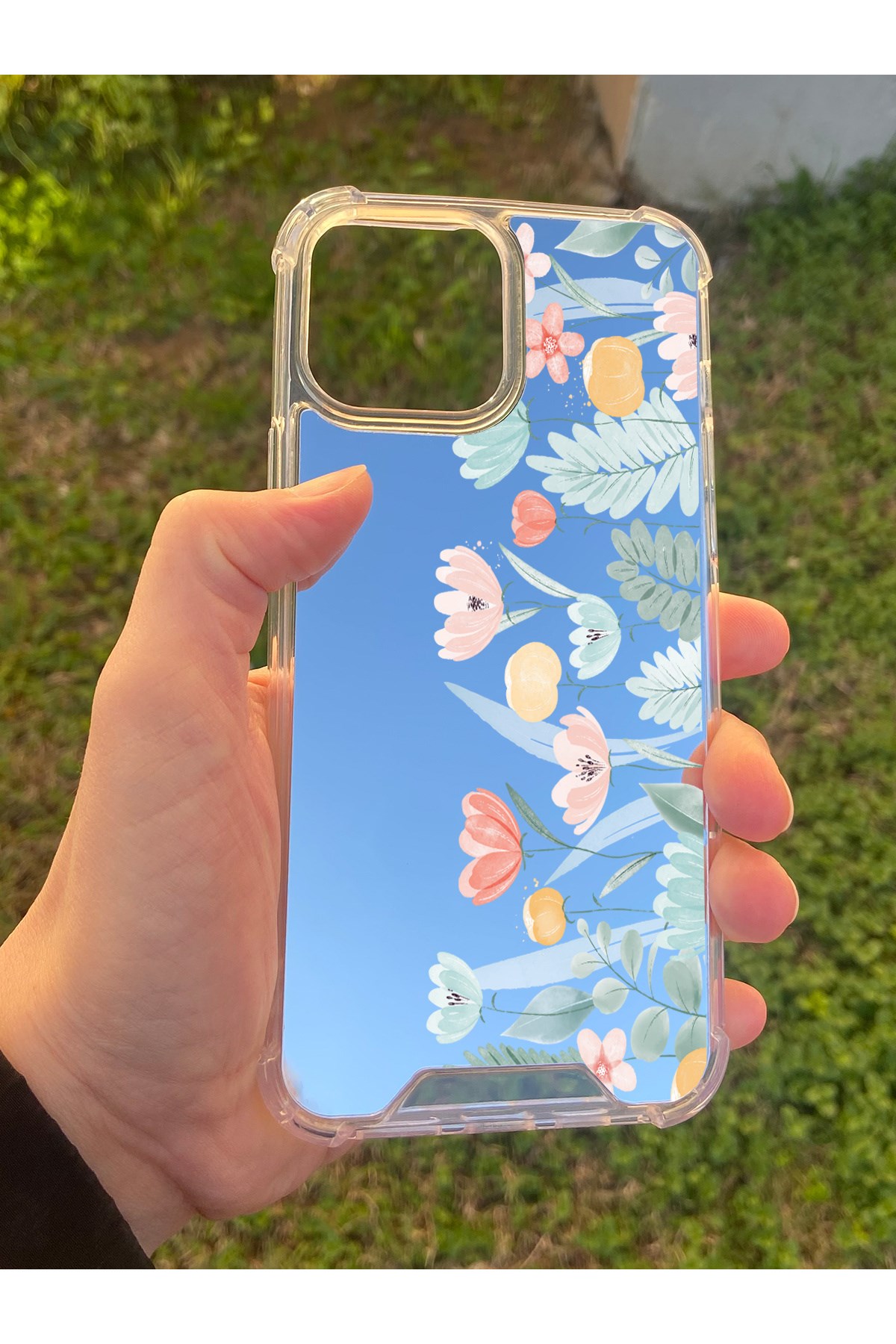İphone 15 Pro Max Uyumlu Aynalı Renkli Lale Desenli Darbe Kamera Korumalı Silikon Telefon Kılıfı