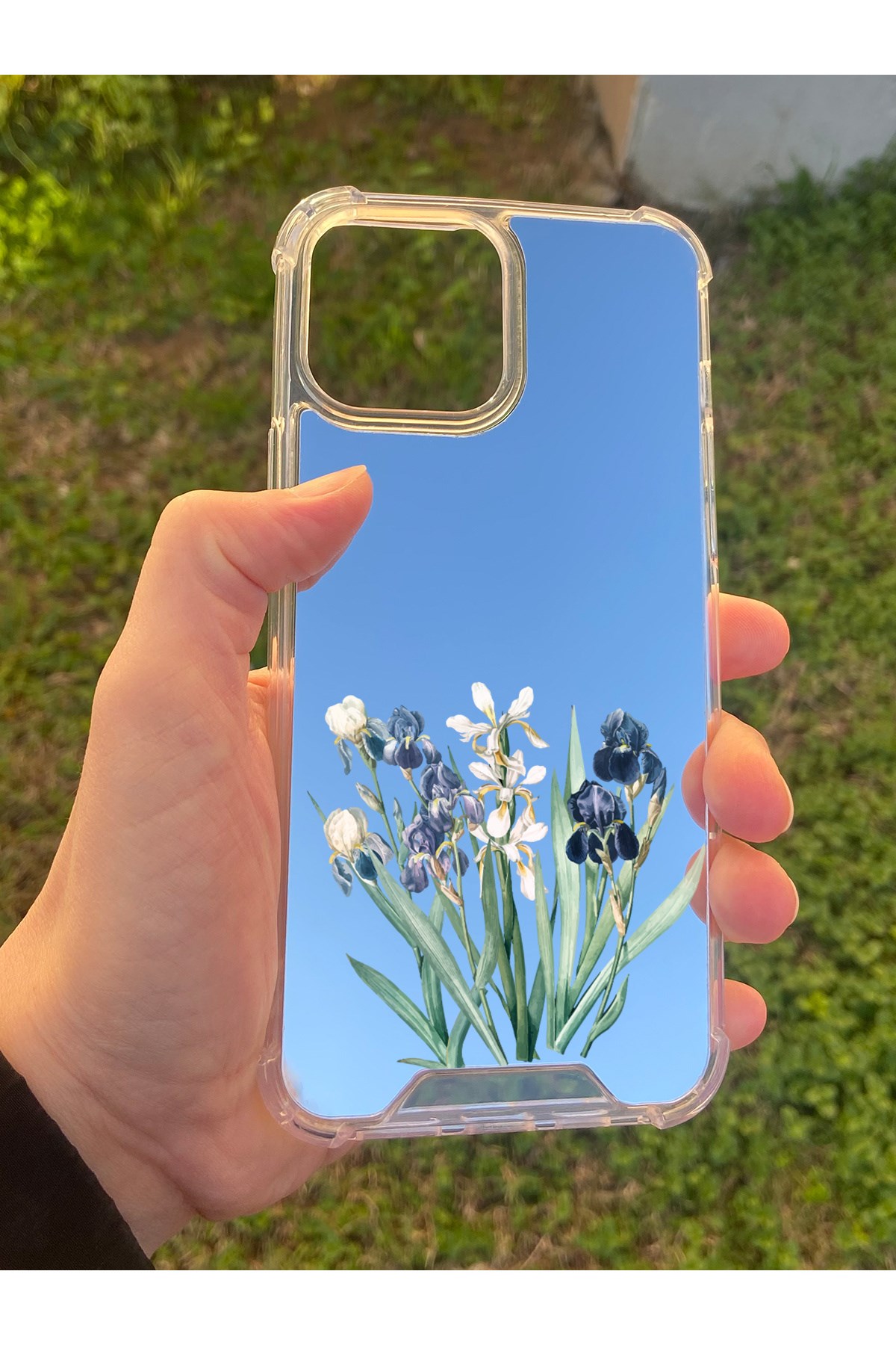İphone 15 Pro Max Uyumlu Aynalı Mor Beyaz Desenli Darbe Kamera Korumalı Silikon Telefon Kılıfı