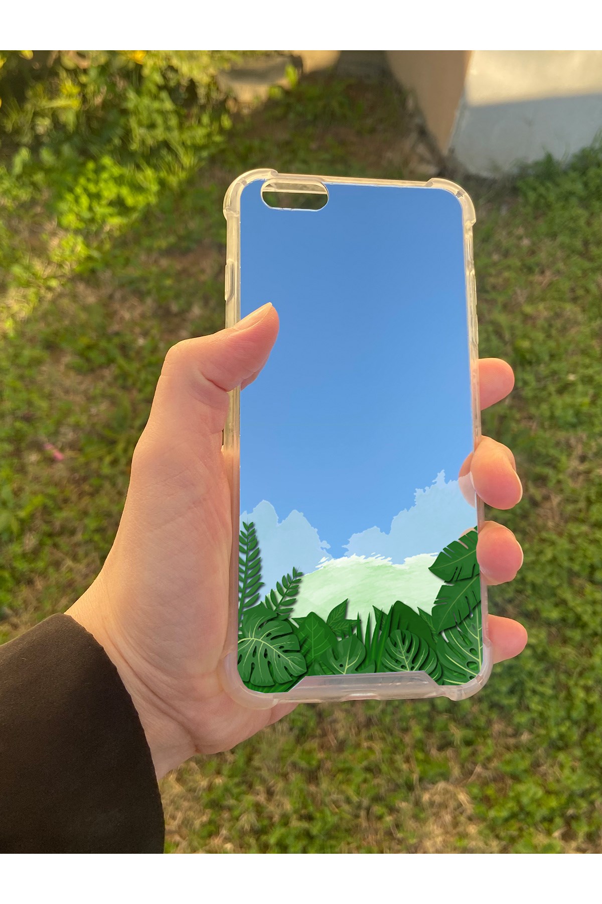 İphone 6S Plus Uyumlu Aynalı Yaprak Desenli Darbe Kamera Korumalı Silikon Telefon Kılıfı