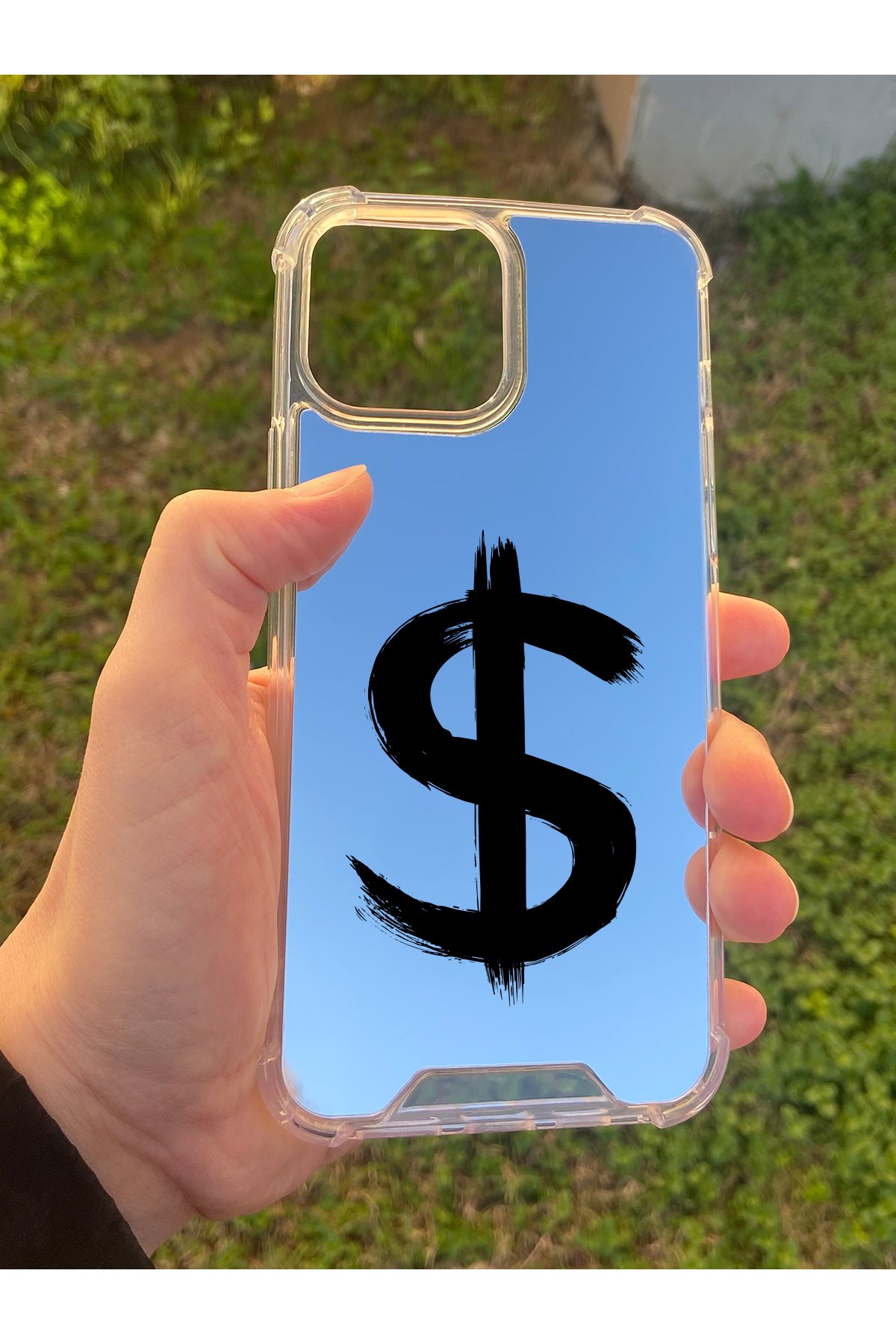 İphone 15 Pro Max Uyumlu Aynalı Dolar Desenli Darbe Kamera Korumalı Silikon Telefon Kılıfı
