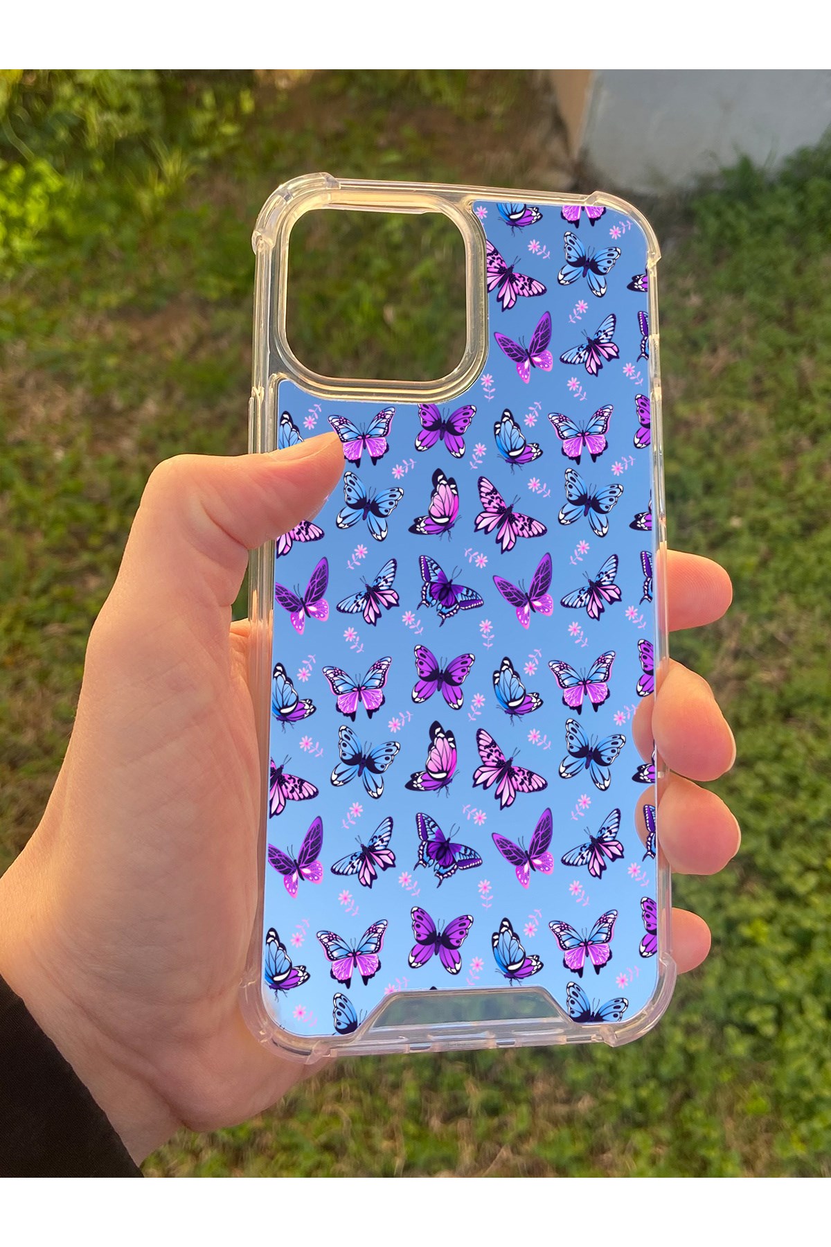 İphone 15 Pro Max Uyumlu Aynalı Kelebek Desenli Darbe Kamera Korumalı Silikon Telefon Kılıfı