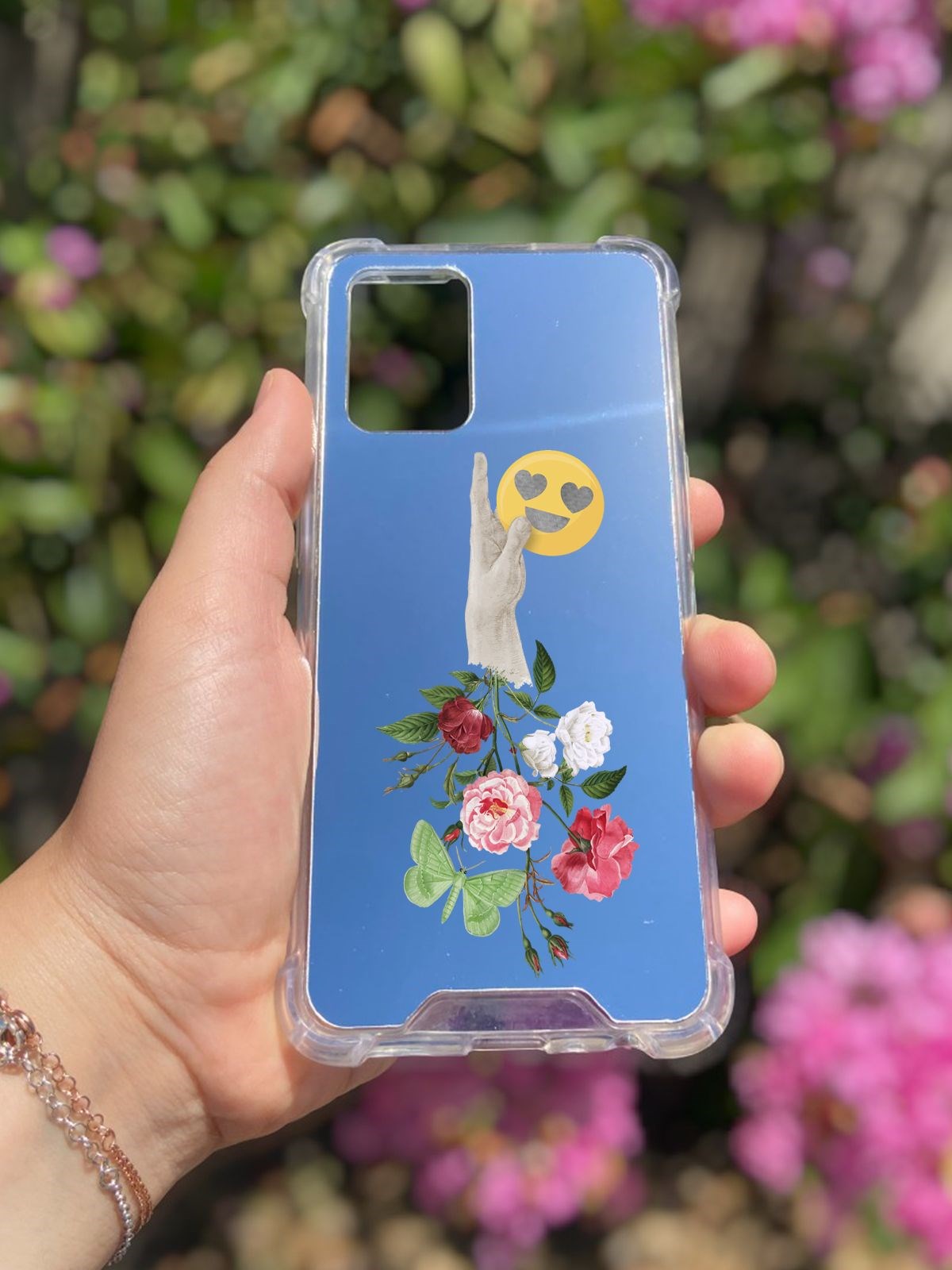 Oppo A74 Uyumlu Aynalı Emoji Desenli Darbe Kamera Korumalı Silikon Telefon Kılıfı