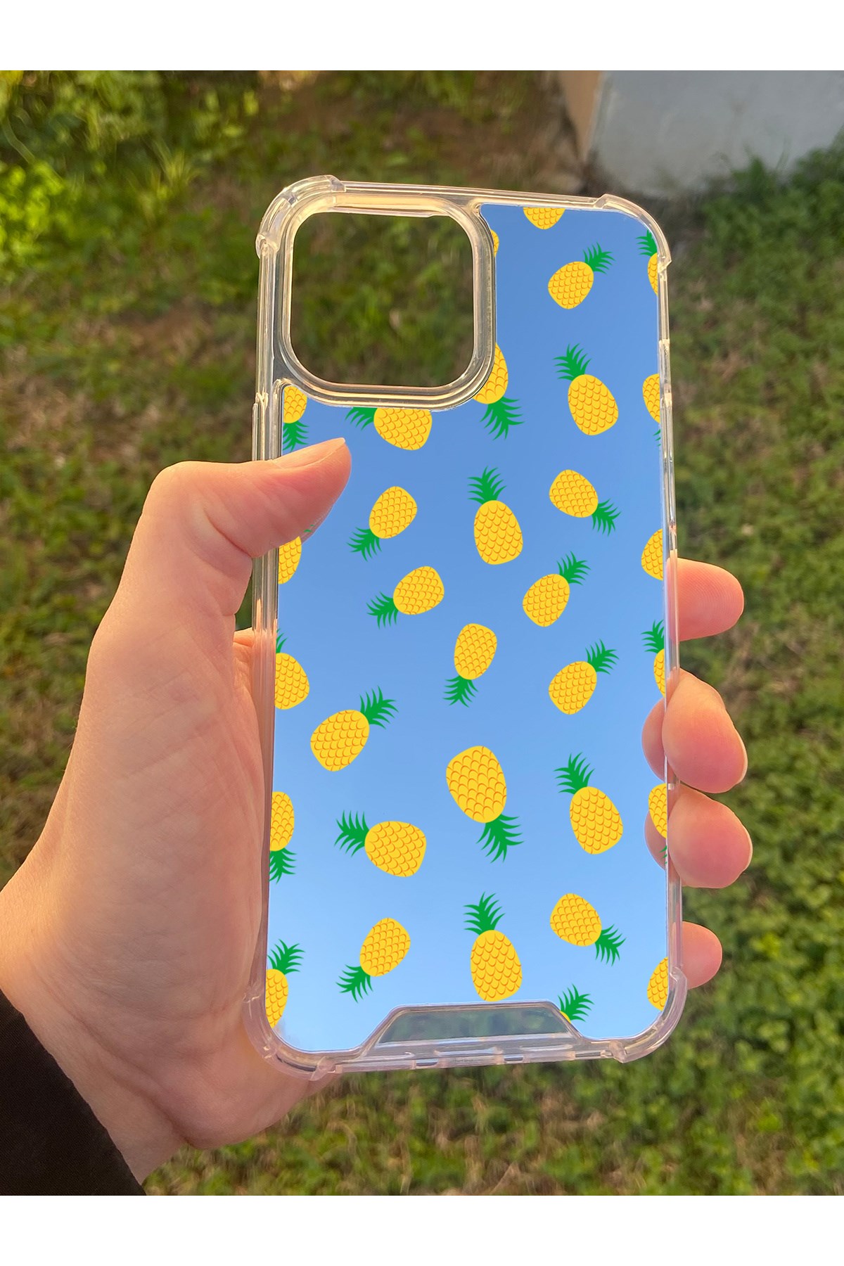 İphone 15 Pro Max Uyumlu Aynalı Ananas Desenli Darbe Kamera Korumalı Silikon Telefon Kılıfı