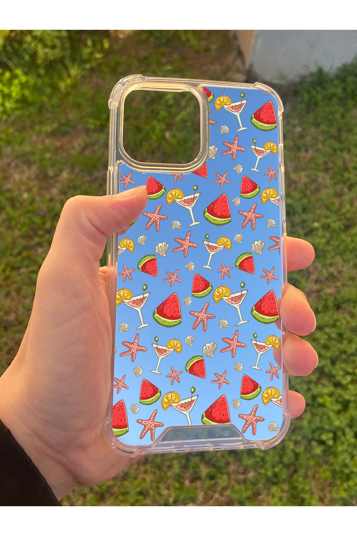 İphone 15 Pro Max Uyumlu Aynalı Karpuz Desenli Darbe Kamera Korumalı Silikon Telefon Kılıfı