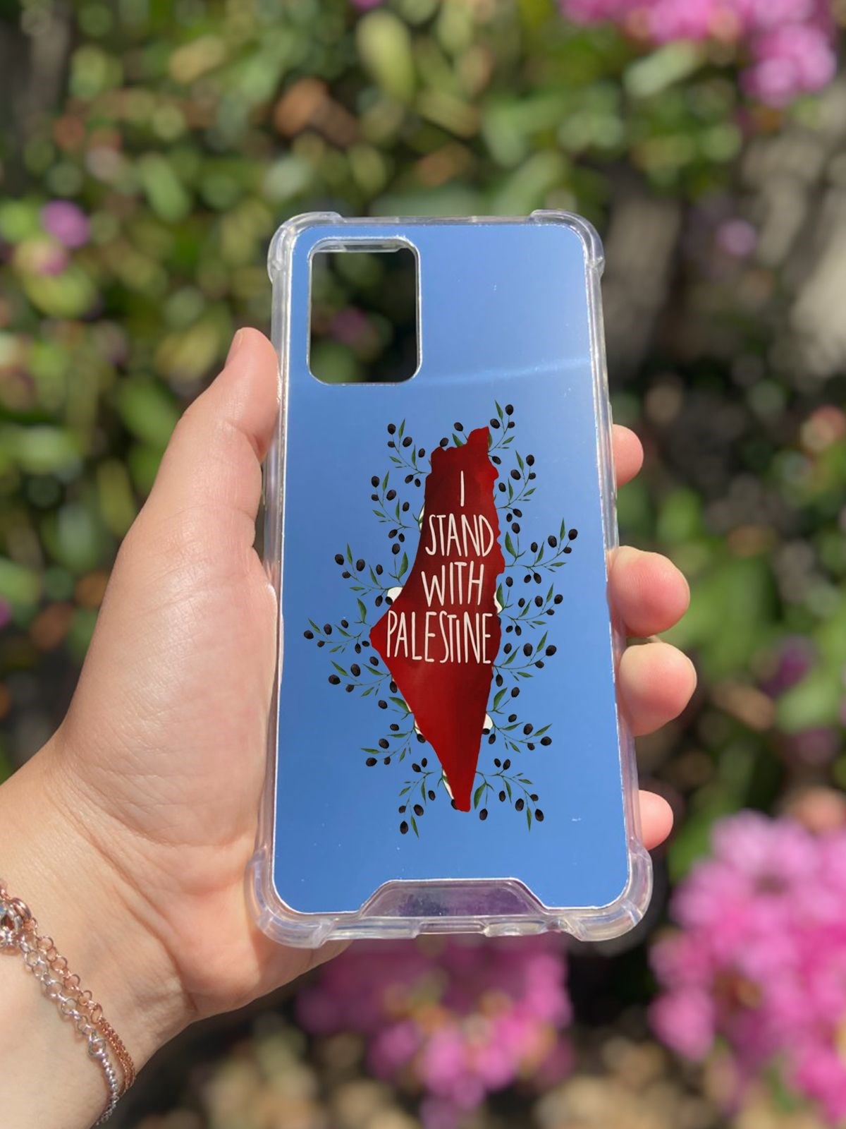 Oppo A74 Uyumlu Aynalı Palestine Desenli Darbe Kamera Korumalı Silikon Telefon Kılıfı