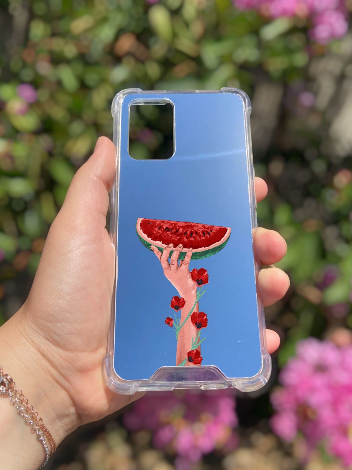 Oppo A74 Uyumlu Aynalı Filistin Desenli Darbe Kamera Korumalı Silikon Telefon Kılıfı