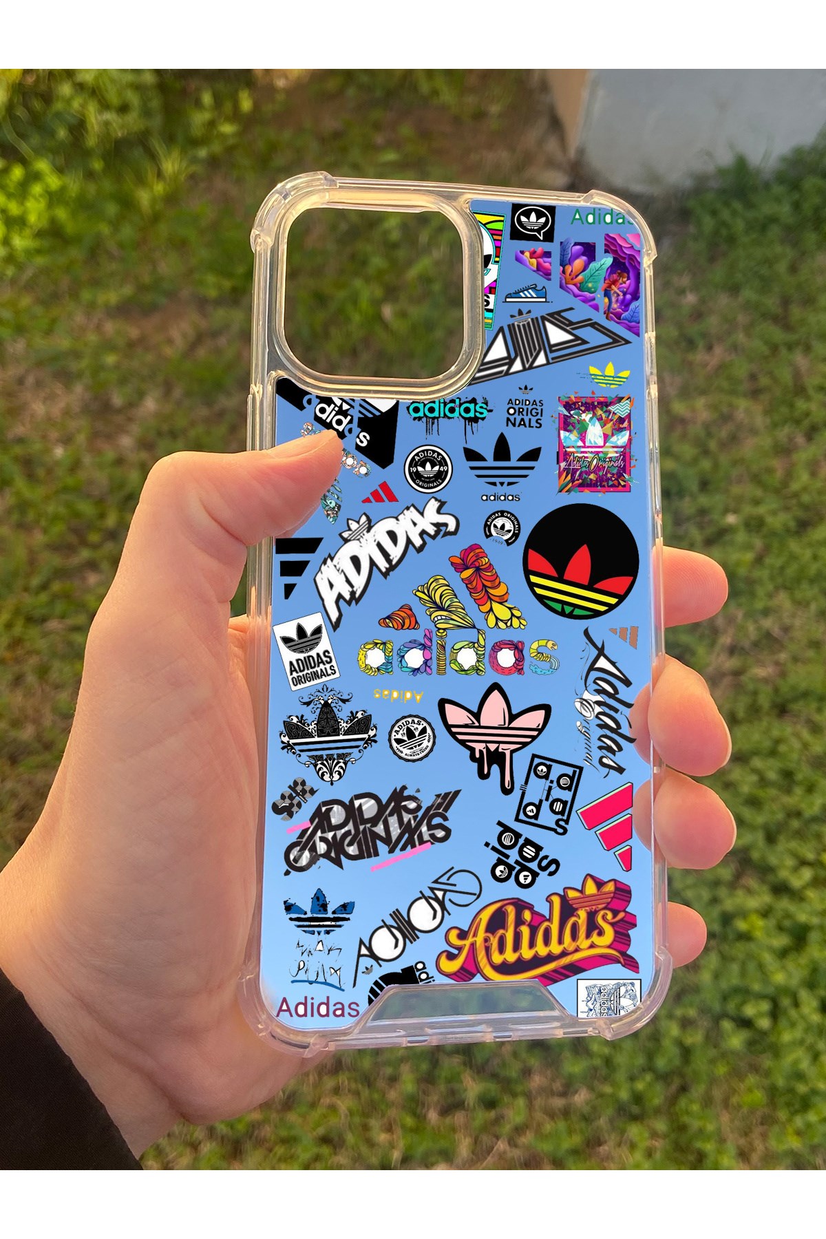 İphone 15 Pro Max Uyumlu Aynalı Adidas Desenli Darbe Kamera Korumalı Silikon Telefon Kılıfı