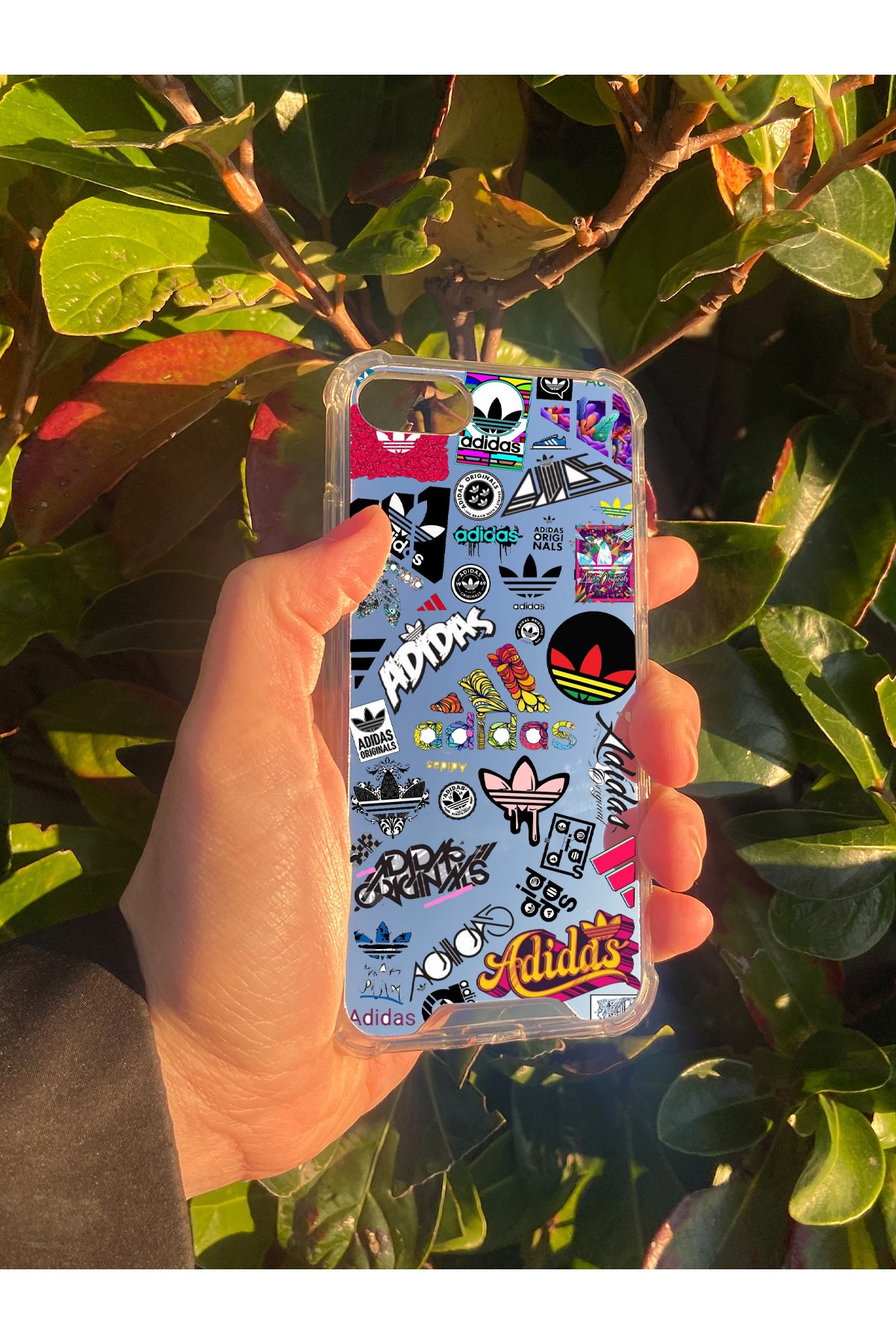 İphone SE 2022 Uyumlu Aynalı Adidas Desenli Darbe Kamera Korumalı Silikon Telefon Kılıfı