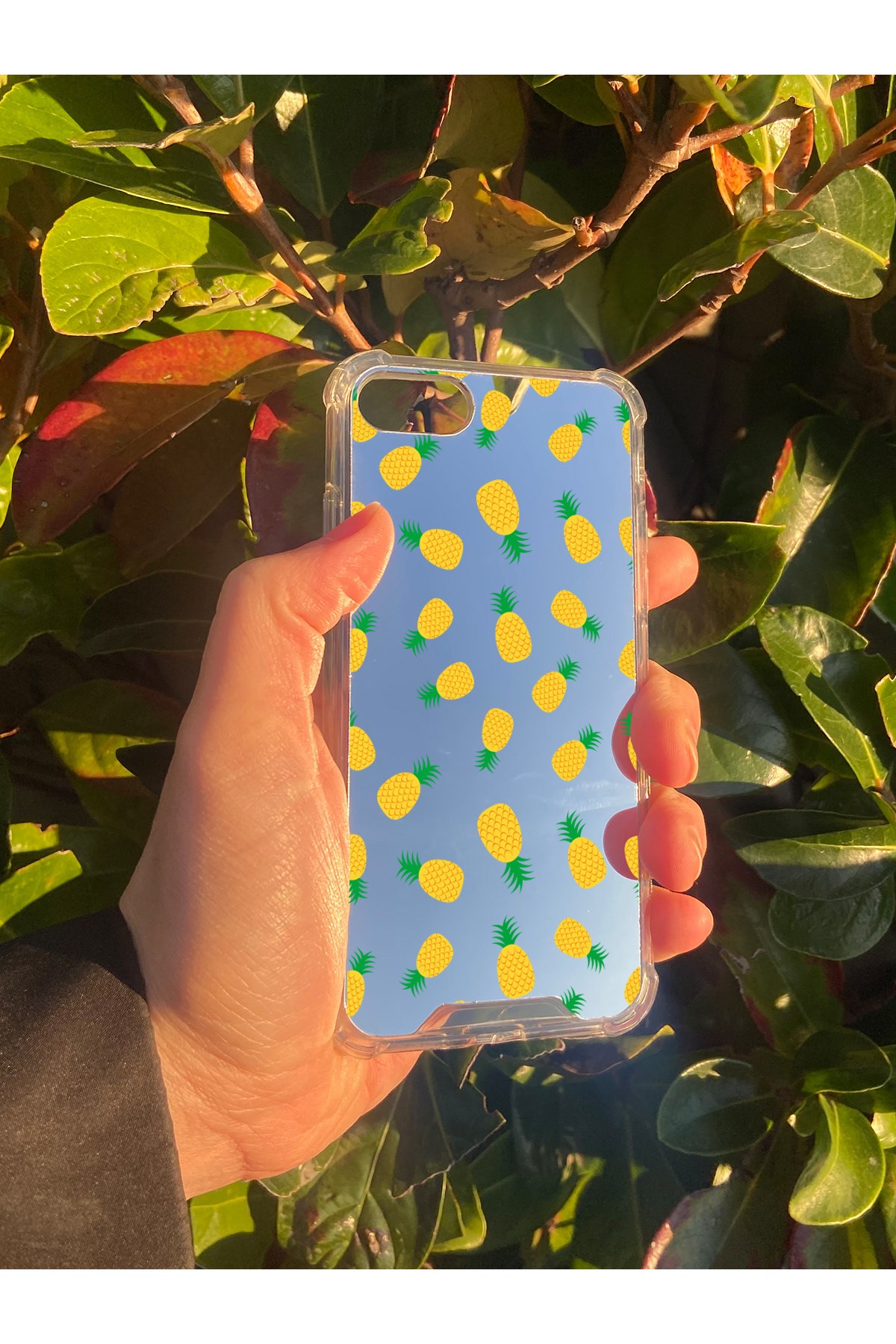 İphone SE 2022 Uyumlu Aynalı Ananas Desenli Darbe Kamera Korumalı Silikon Telefon Kılıfı