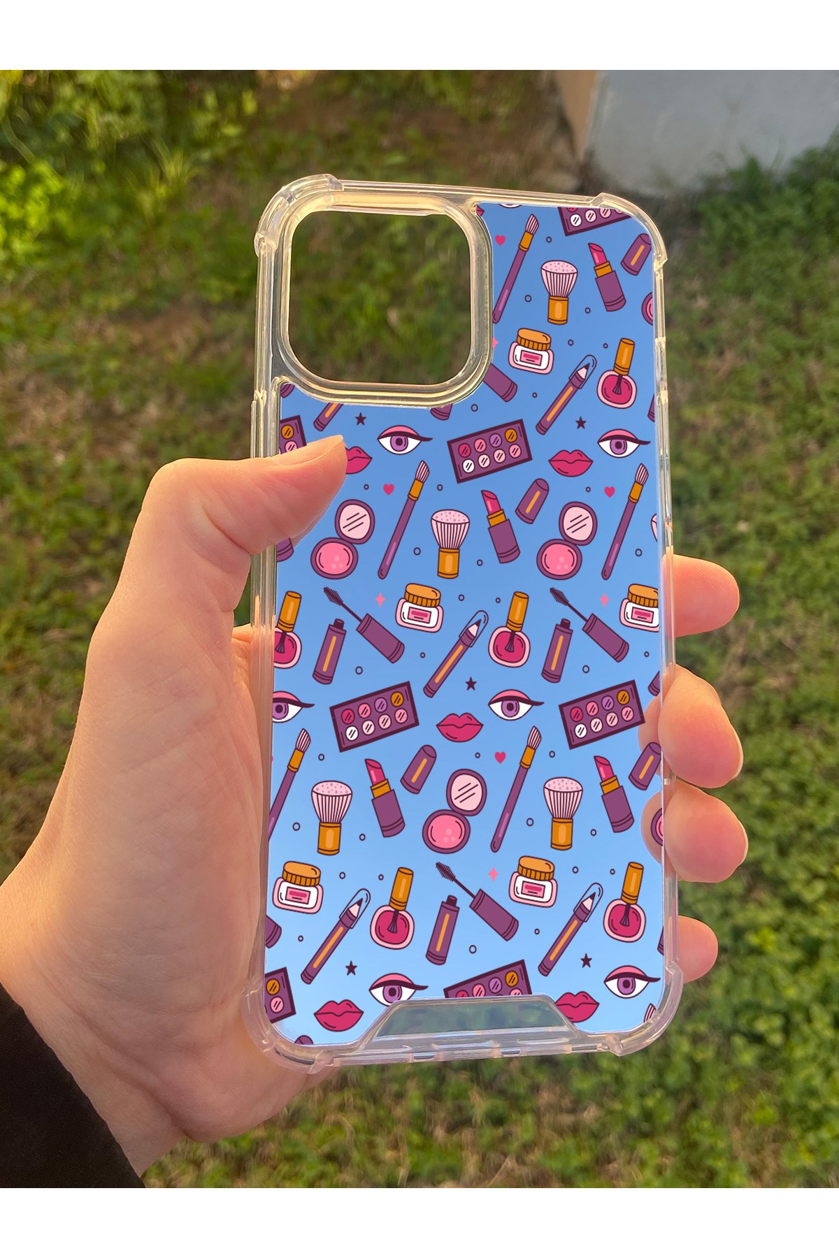 İphone 15 Pro Max Uyumlu Aynalı Makyaj Desenli Darbe Kamera Korumalı Silikon Telefon Kılıfı