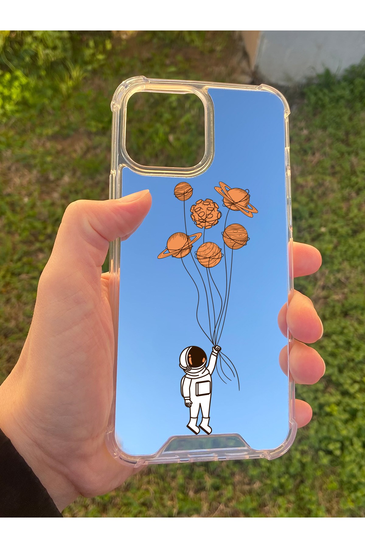 İphone 15 Pro Max Uyumlu Aynalı Astronot Desenli Darbe Kamera Korumalı Silikon Telefon Kılıfı