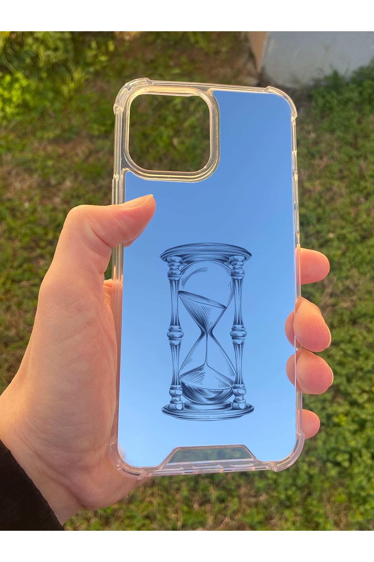 İphone 15 Pro Max Uyumlu Aynalı Kum Saati Desenli Darbe Kamera Korumalı Silikon Telefon Kılıfı