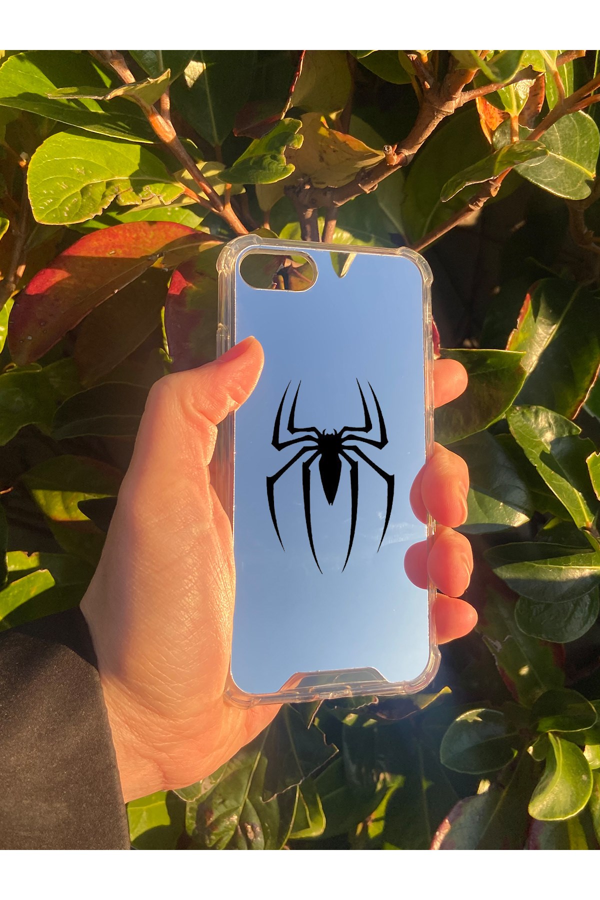 İphone SE 2022 Uyumlu Aynalı Örümcek Desenli Darbe Kamera Korumalı Silikon Telefon Kılıfı