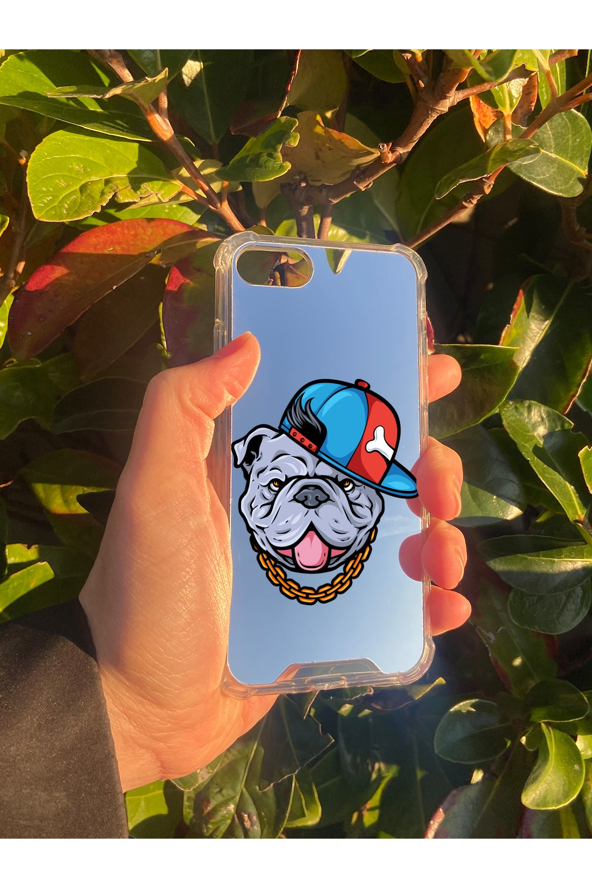 İphone SE 2022 Uyumlu Aynalı Köpek Desenli Darbe Kamera Korumalı Silikon Telefon Kılıfı