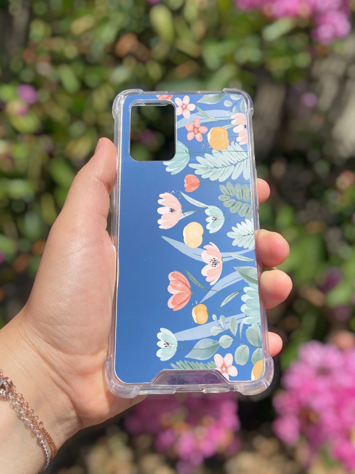 Oppo A74 Uyumlu Aynalı Renkli Lale Desenli Darbe Kamera Korumalı Silikon Telefon Kılıfı