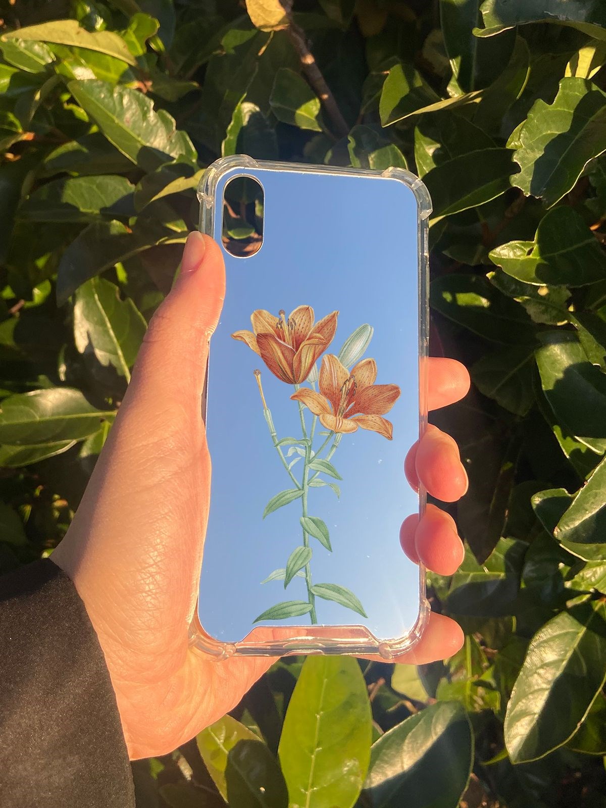İphone X Uyumlu Aynalı Turuncu Lale Desenli Darbe Kamera Korumalı Silikon Telefon Kılıfı
