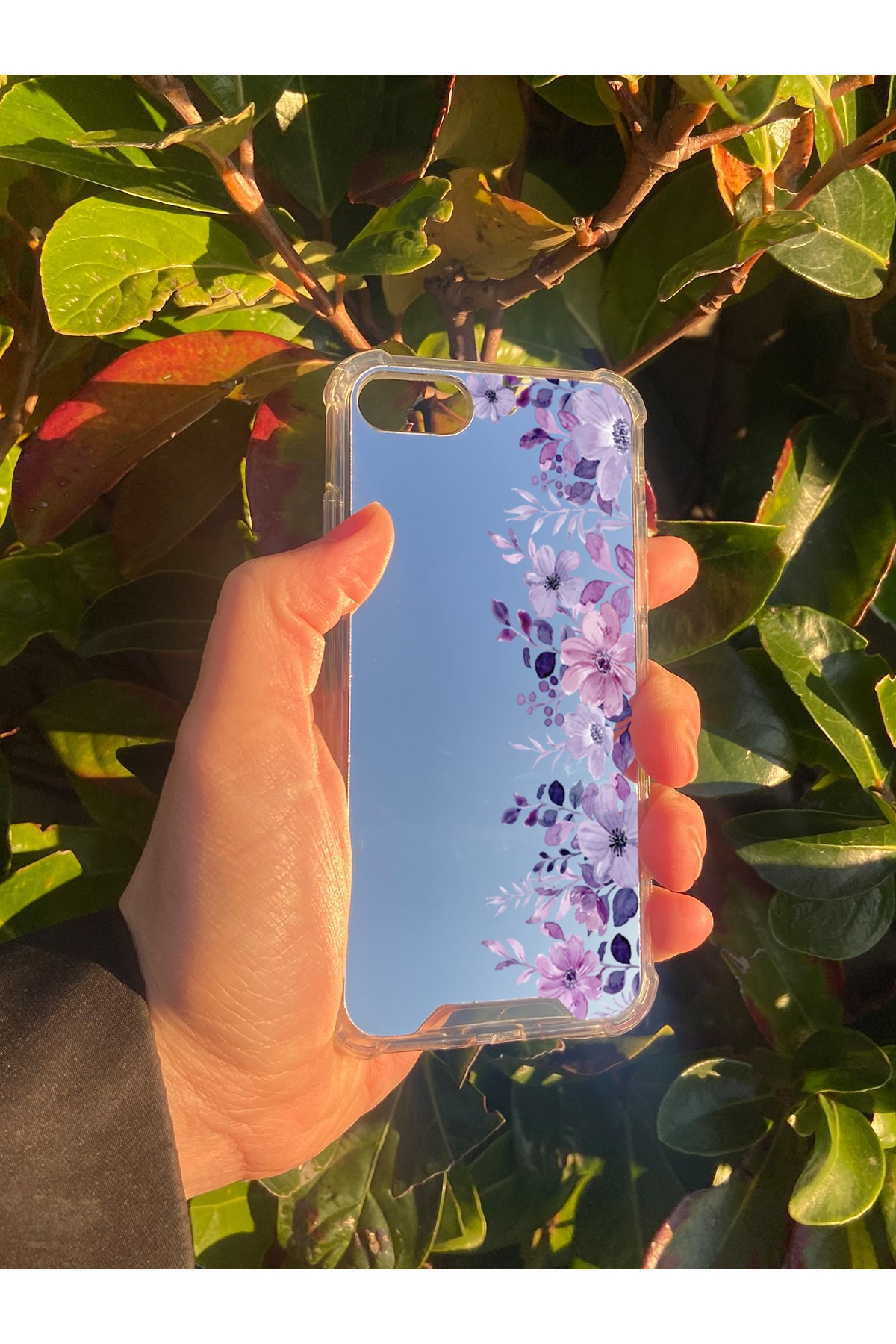 İphone SE 2020 Uyumlu Aynalı Mor Desenli Darbe Kamera Korumalı Silikon Telefon Kılıfı