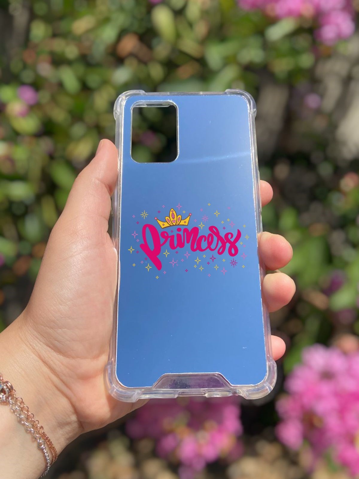 Oppo A74 Uyumlu Aynalı Prenses Desenli Darbe Kamera Korumalı Silikon Telefon Kılıfı