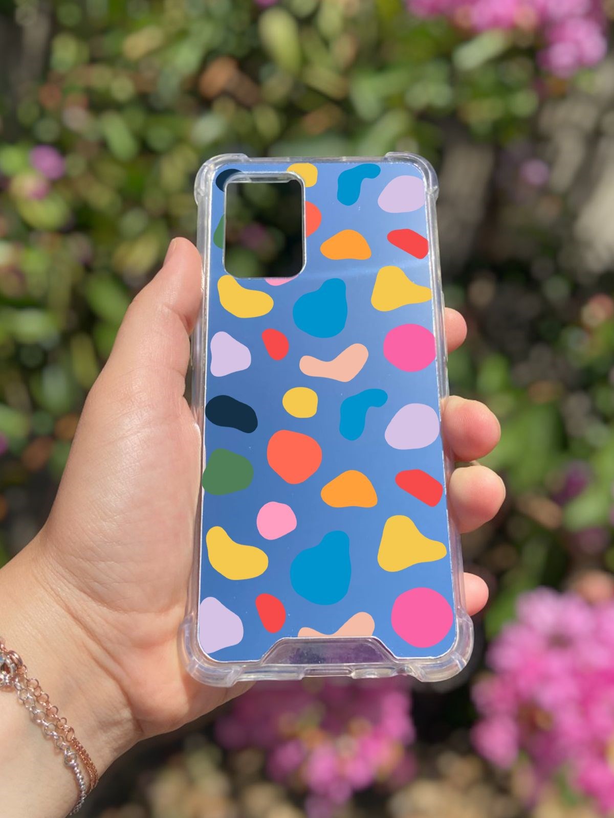 Oppo A74 Uyumlu Aynalı Renkli Benek Desenli Darbe Kamera Korumalı Silikon Telefon Kılıfı