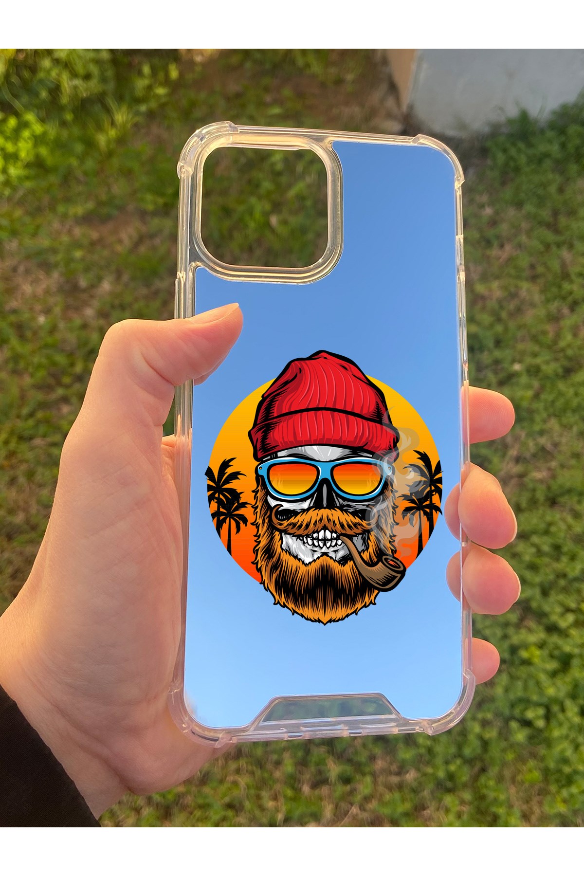 İphone 15 Pro Max Uyumlu Aynalı Kuru Kafa Desenli Darbe Kamera Korumalı Silikon Telefon Kılıfı