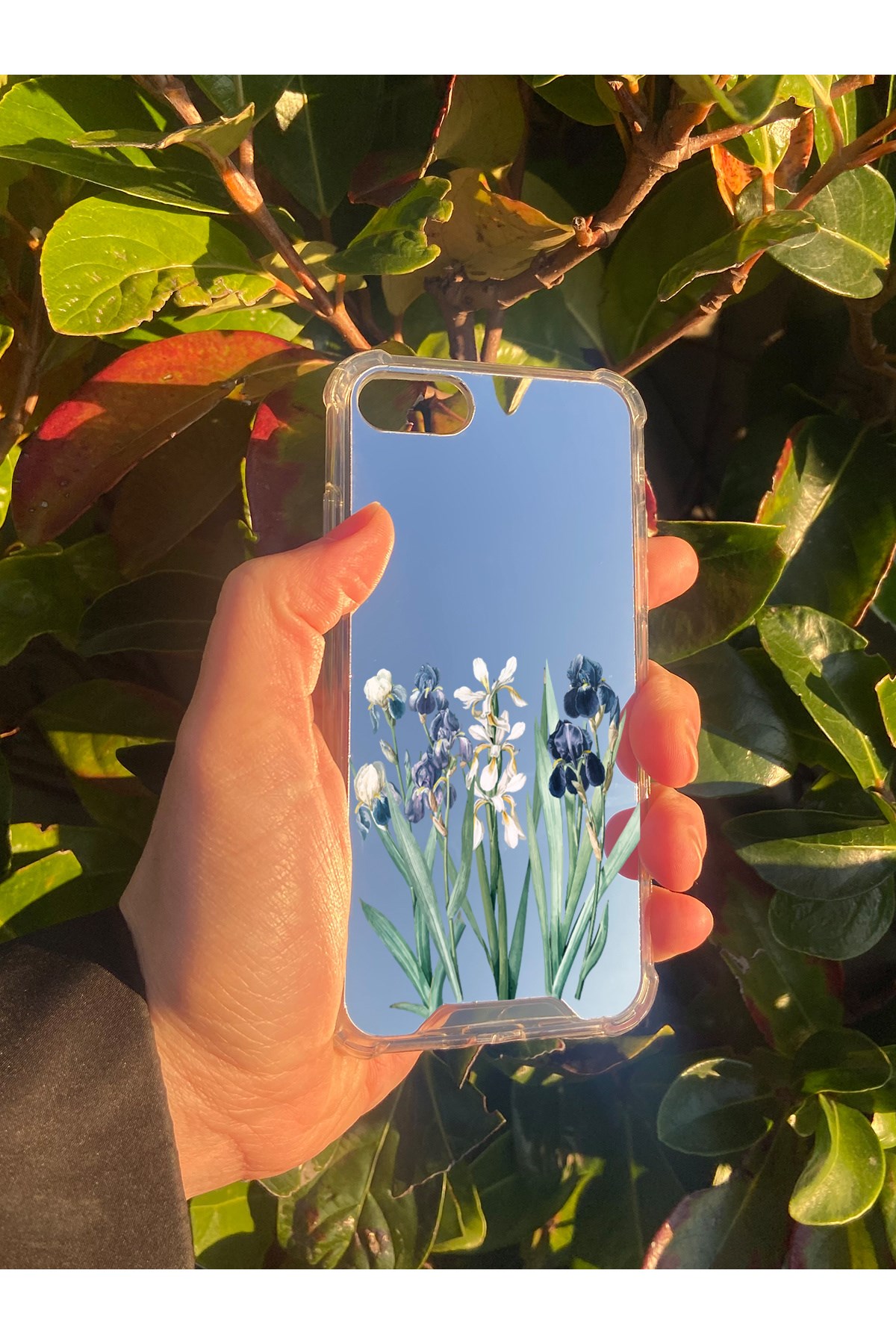 İphone 7 Uyumlu Aynalı Mavi Beyaz Desenli Darbe Kamera Korumalı Silikon Telefon Kılıfı