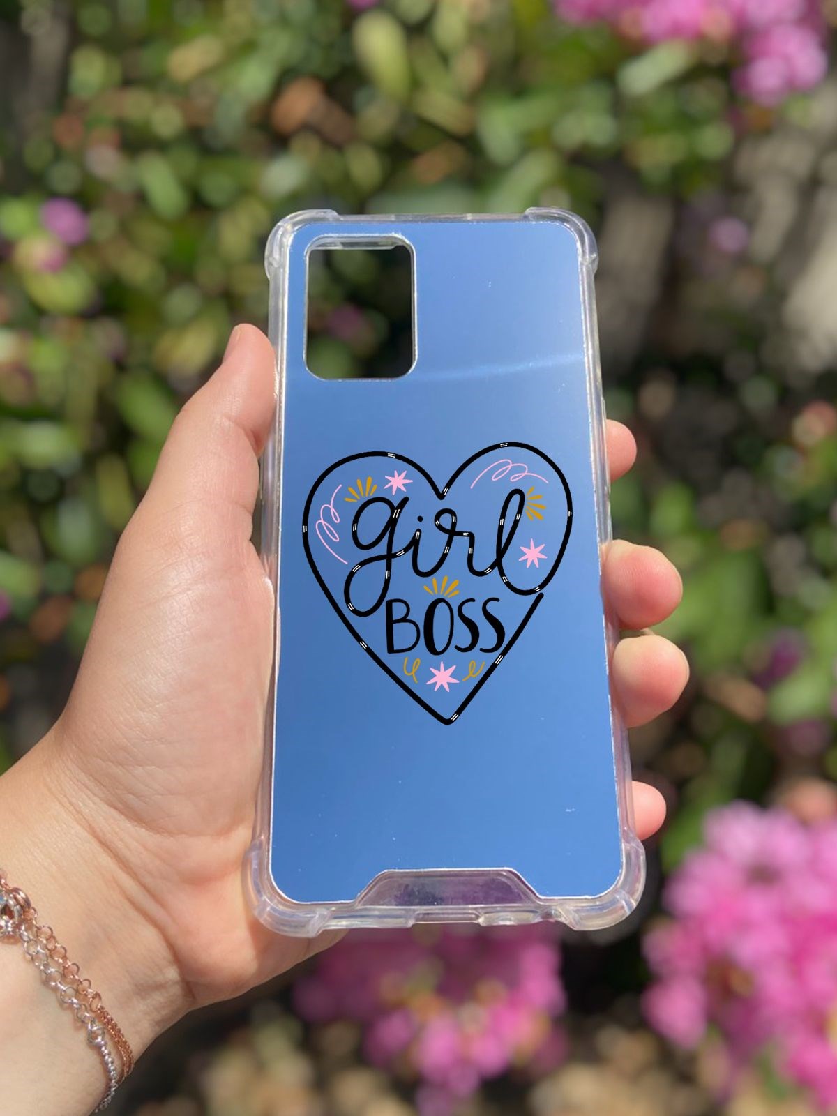 Oppo A74 Uyumlu Aynalı Girl Desenli Darbe Kamera Korumalı Silikon Telefon Kılıfı