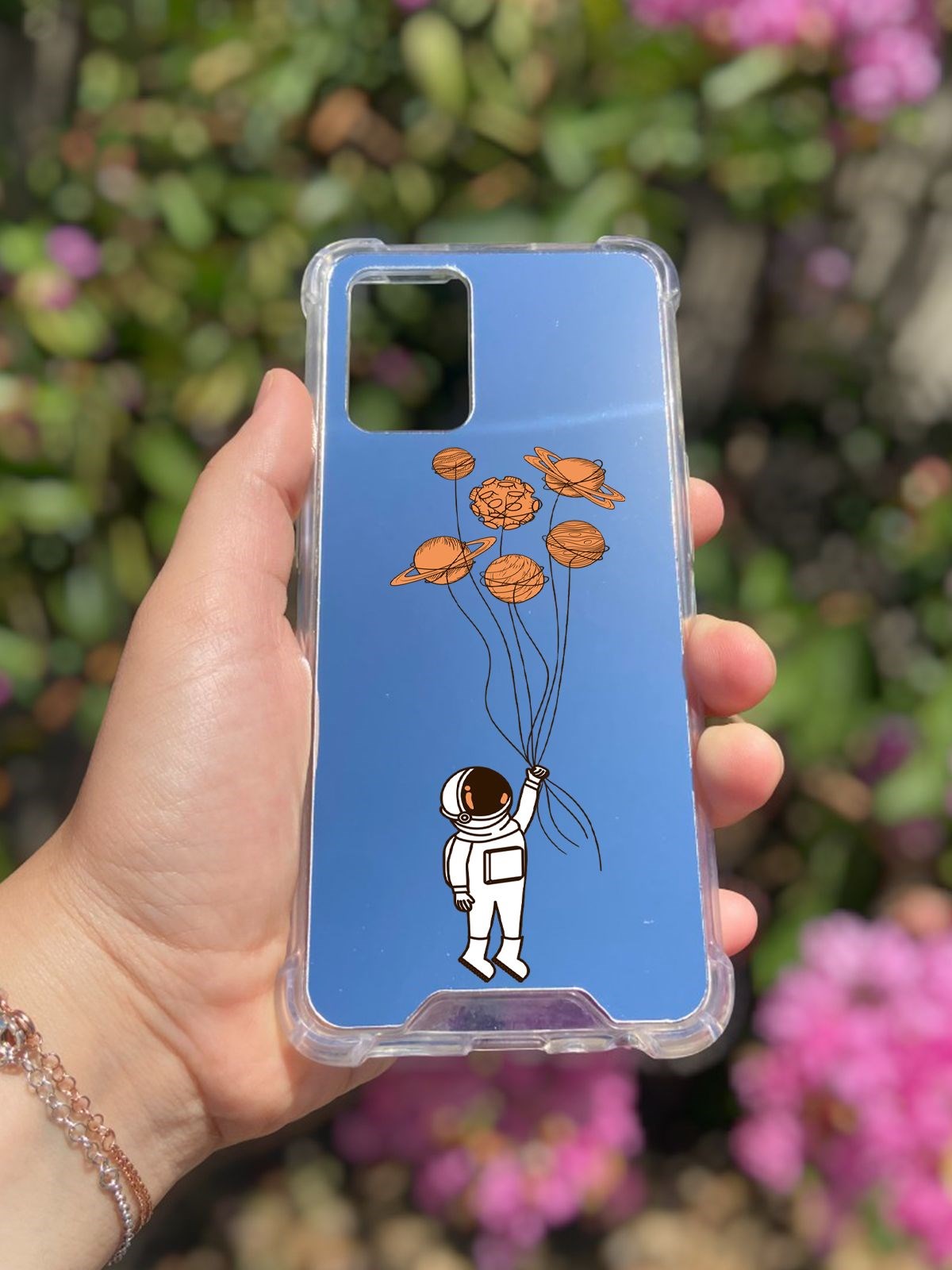 Oppo A74 Uyumlu Aynalı Astronot Desenli Darbe Kamera Korumalı Silikon Telefon Kılıfı