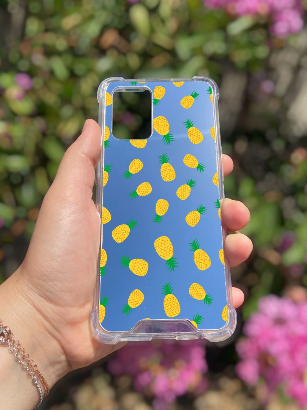 Oppo A74 Uyumlu Aynalı Ananas Desenli Darbe Kamera Korumalı Silikon Telefon Kılıfı