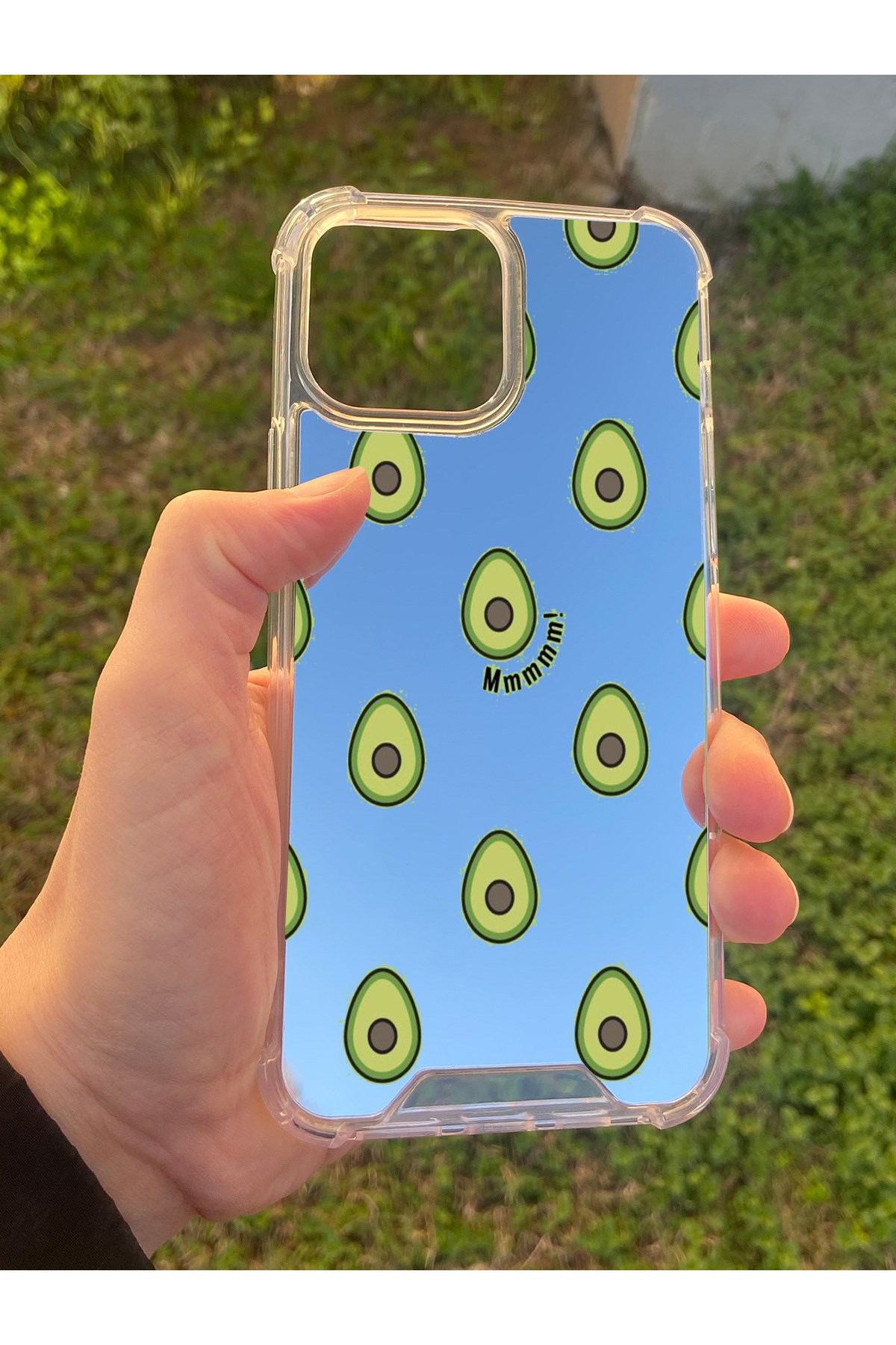 İphone 15 Pro Max Uyumlu Aynalı Avakado Desenli Darbe Kamera Korumalı Silikon Telefon Kılıfı