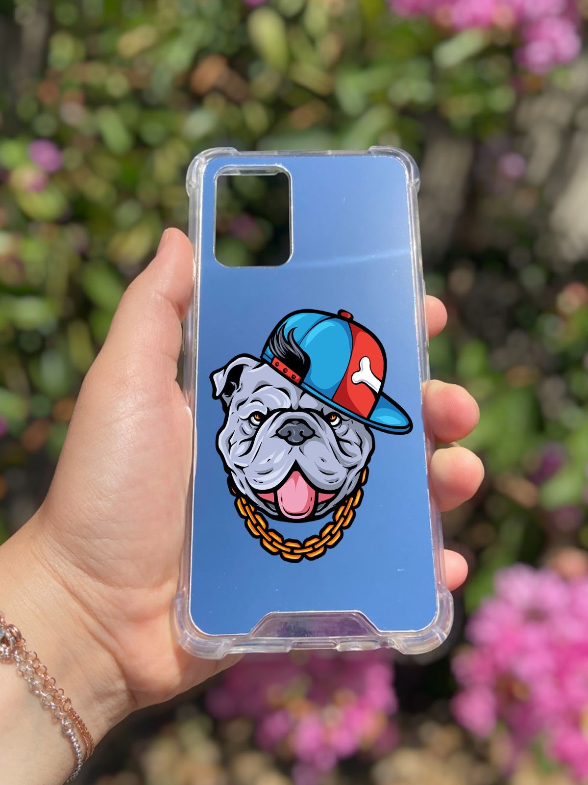 Oppo A74 Uyumlu Aynalı Köpek Desenli Darbe Kamera Korumalı Silikon Telefon Kılıfı