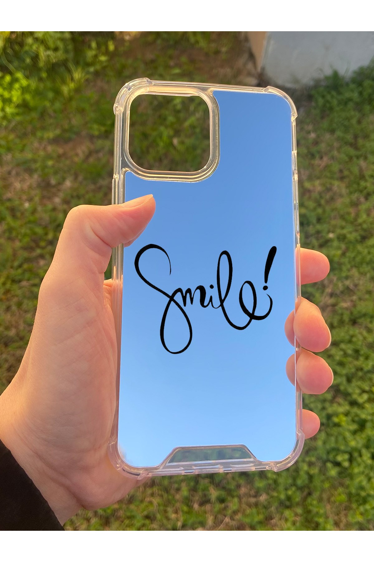 İphone 15 Pro Max Uyumlu Aynalı Smile Desenli Darbe Kamera Korumalı Silikon Telefon Kılıfı
