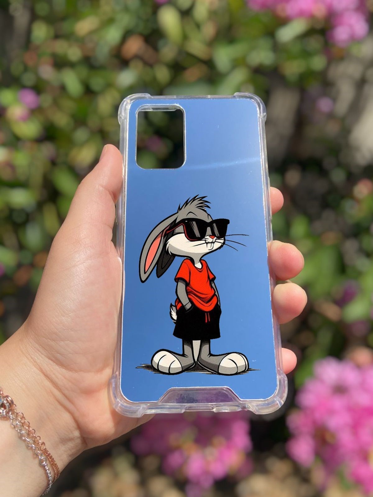 Oppo A74 Uyumlu Aynalı Tavşan Desenli Darbe Kamera Korumalı Silikon Telefon Kılıfı