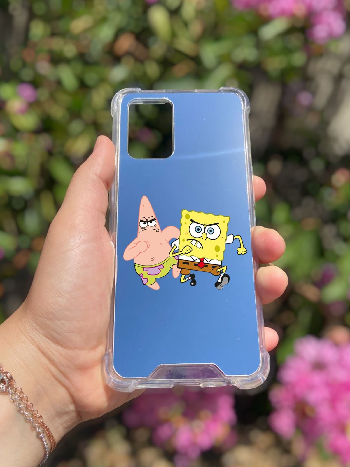 Oppo A74 Uyumlu Aynalı Sünger Bob Desenli Darbe Kamera Korumalı Silikon Telefon Kılıfı