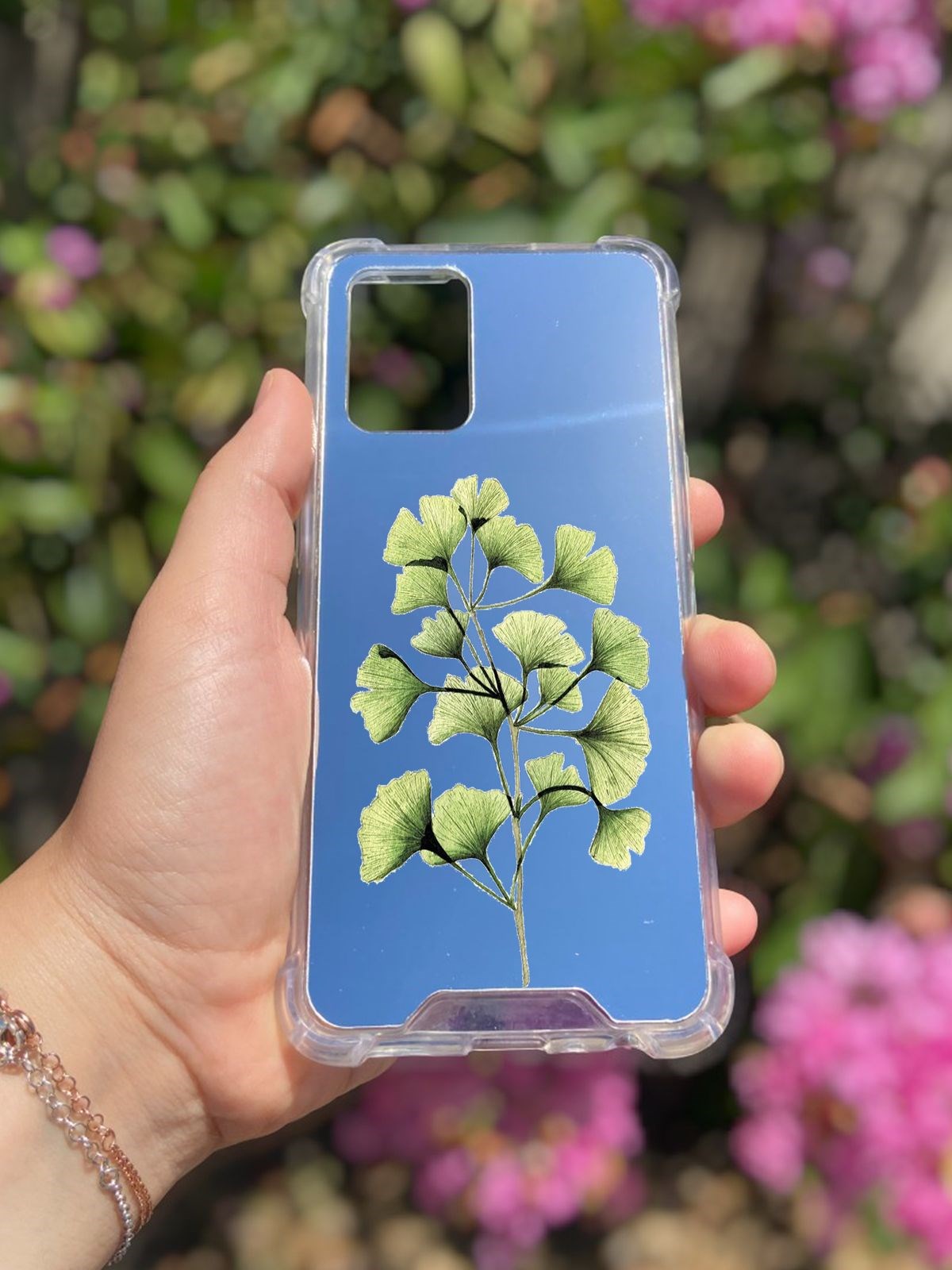 Oppo A74 Uyumlu Aynalı Ginkgo Desenli Darbe Kamera Korumalı Silikon Telefon Kılıfı