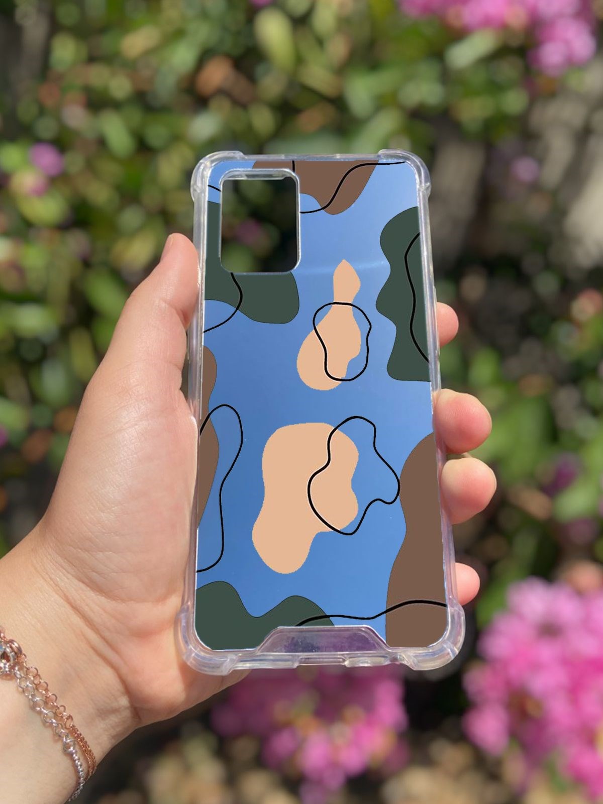 Oppo A74 Uyumlu Aynalı Renkli Dalga Desenli Darbe Kamera Korumalı Silikon Telefon Kılıfı