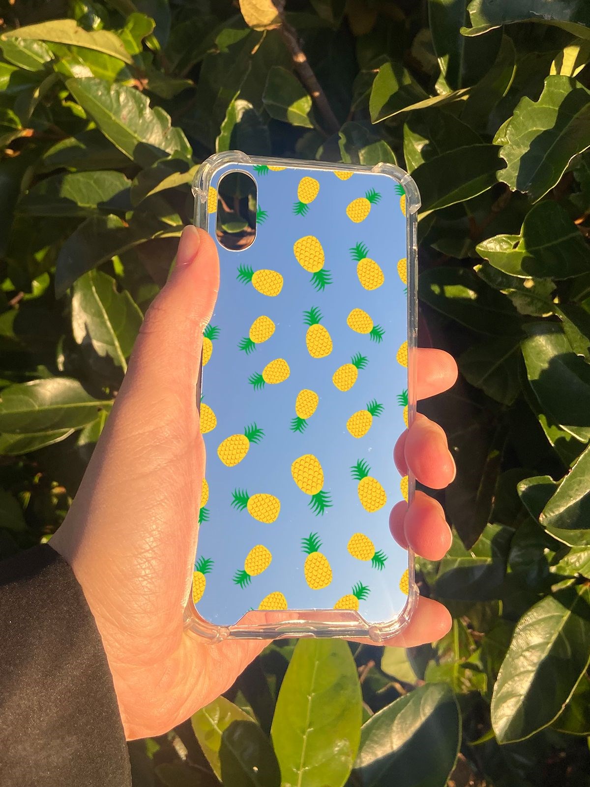 İphone X Uyumlu Aynalı Ananas Desenli Darbe Kamera Korumalı Silikon Telefon Kılıfı